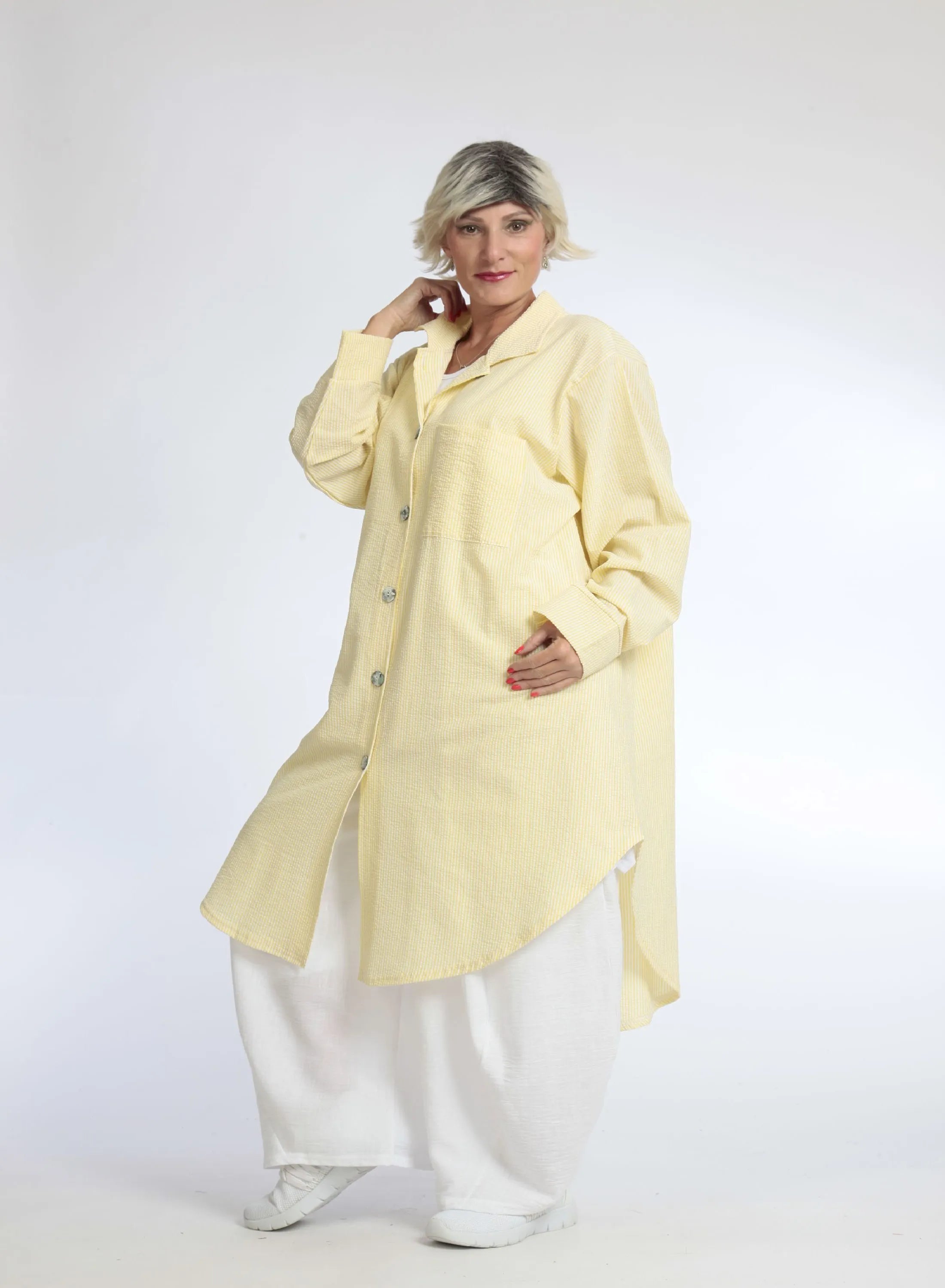  AKH Fashion Bluse in gerundeter Form, aus Baumwolle, 1058.06676, Gelb, Schick, Modern