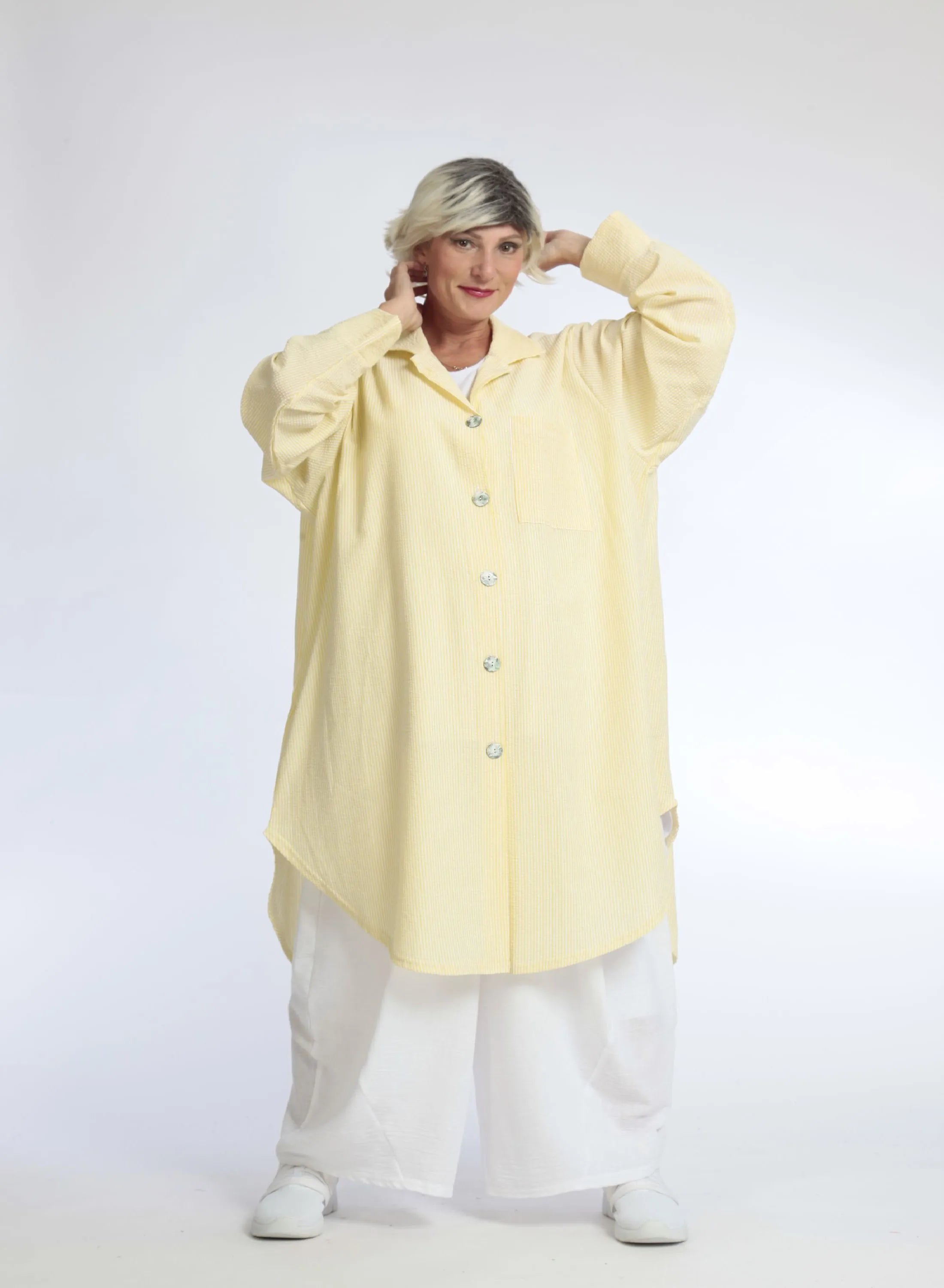  AKH Fashion Bluse in gerundeter Form, aus Baumwolle, 1058.06676, Gelb, Schick, Modern