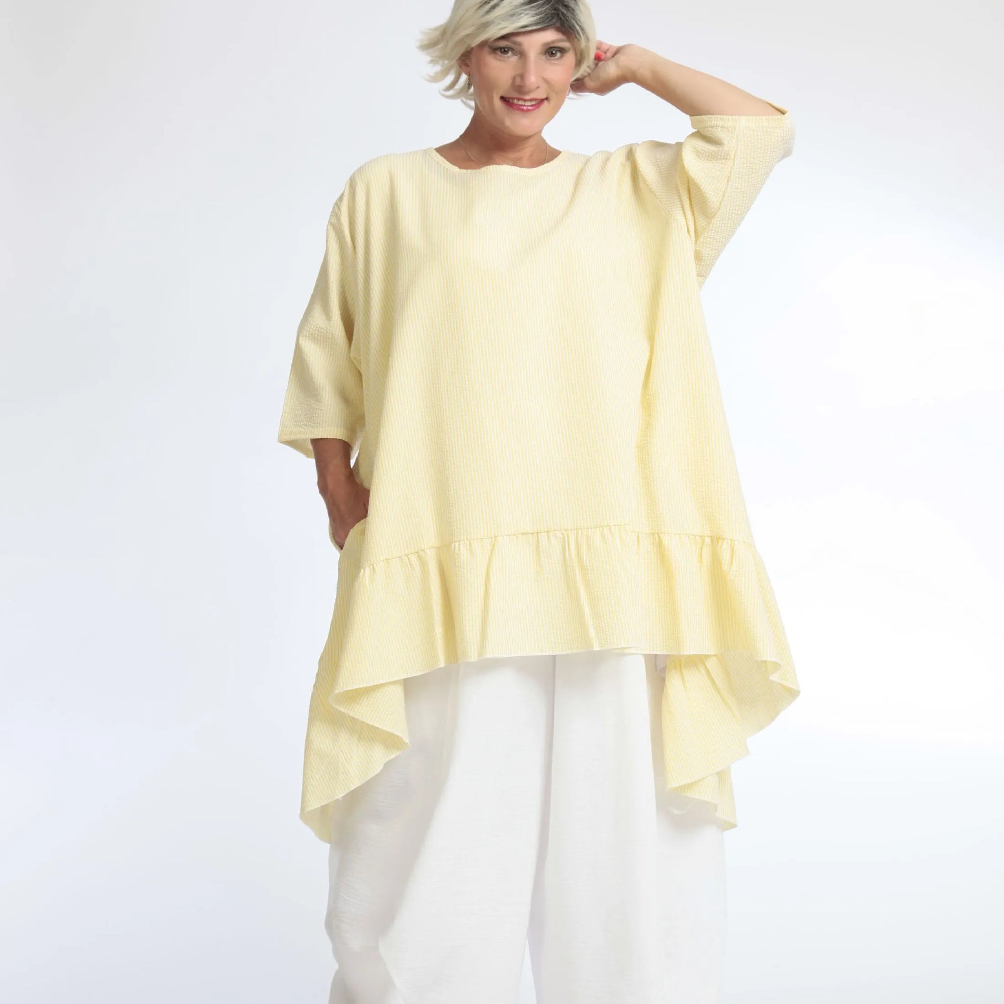  AKH Fashion Bigshirt in Vokuhila-Form, aus Baumwolle, 1058.06837, Gelb, Schick, Modern