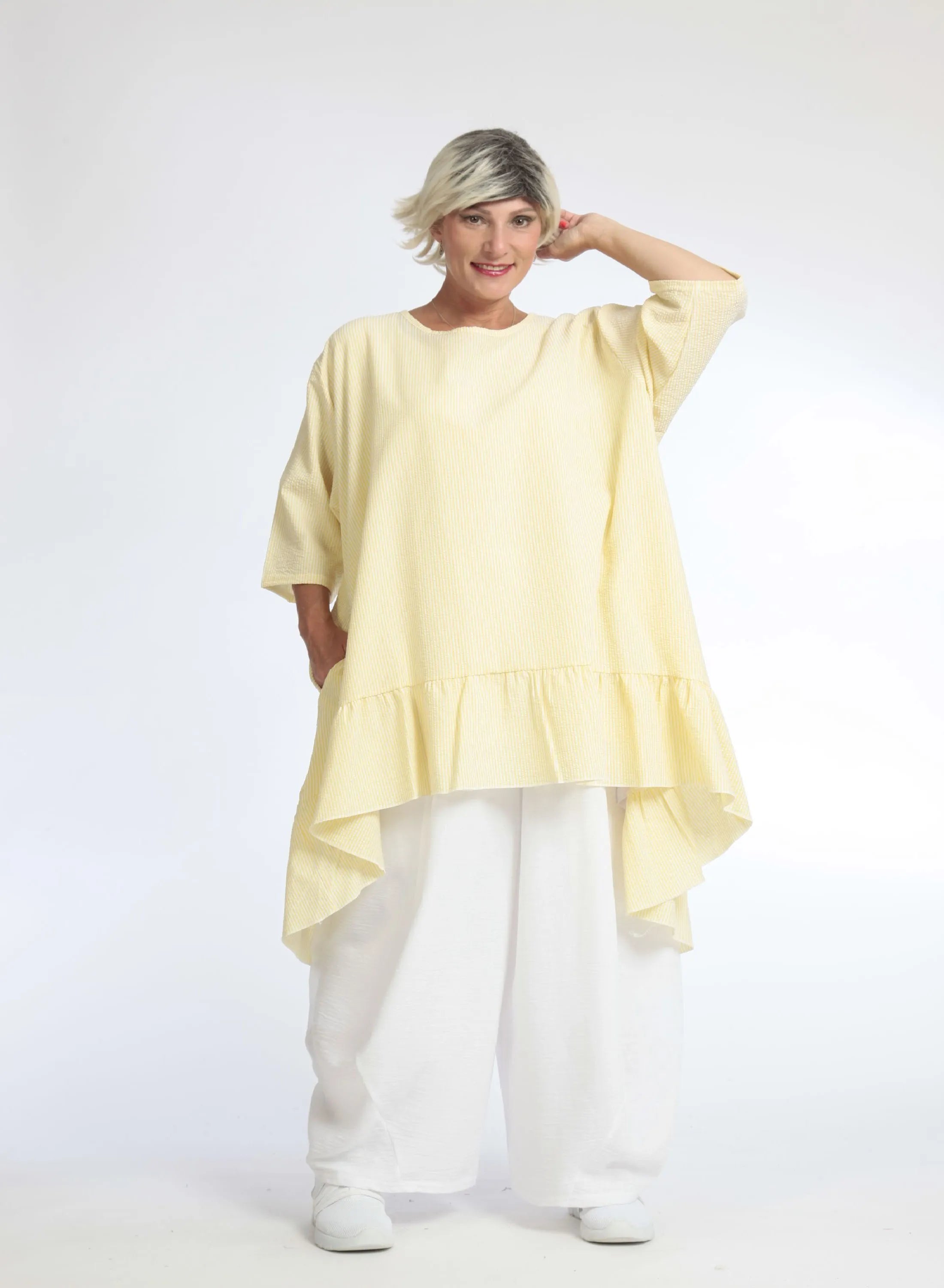  AKH Fashion Bigshirt in Vokuhila-Form, aus Baumwolle, 1058.06837, Gelb, Schick, Modern