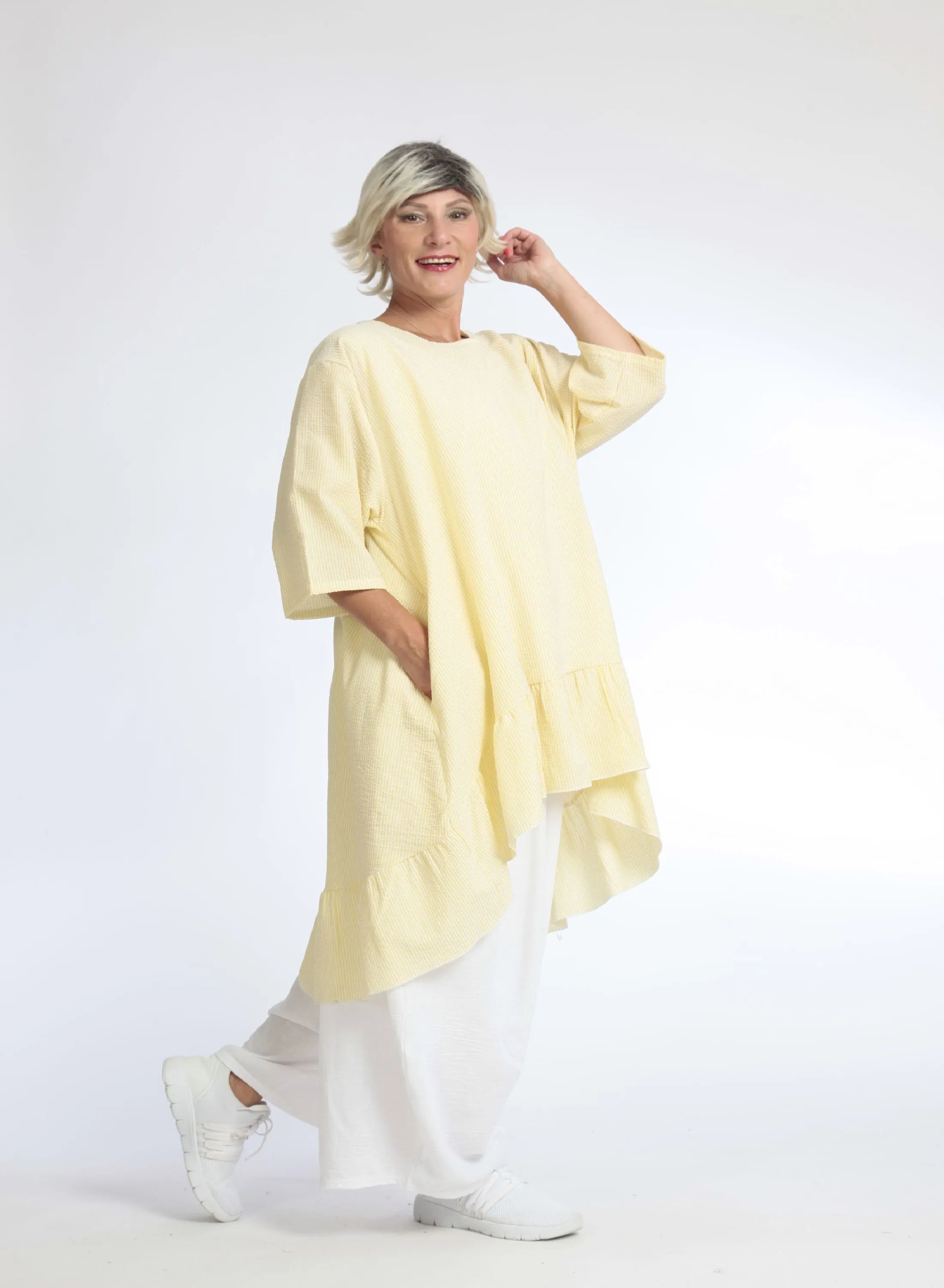  AKH Fashion Bigshirt in Vokuhila-Form, aus Baumwolle, 1058.06837, Gelb, Schick, Modern