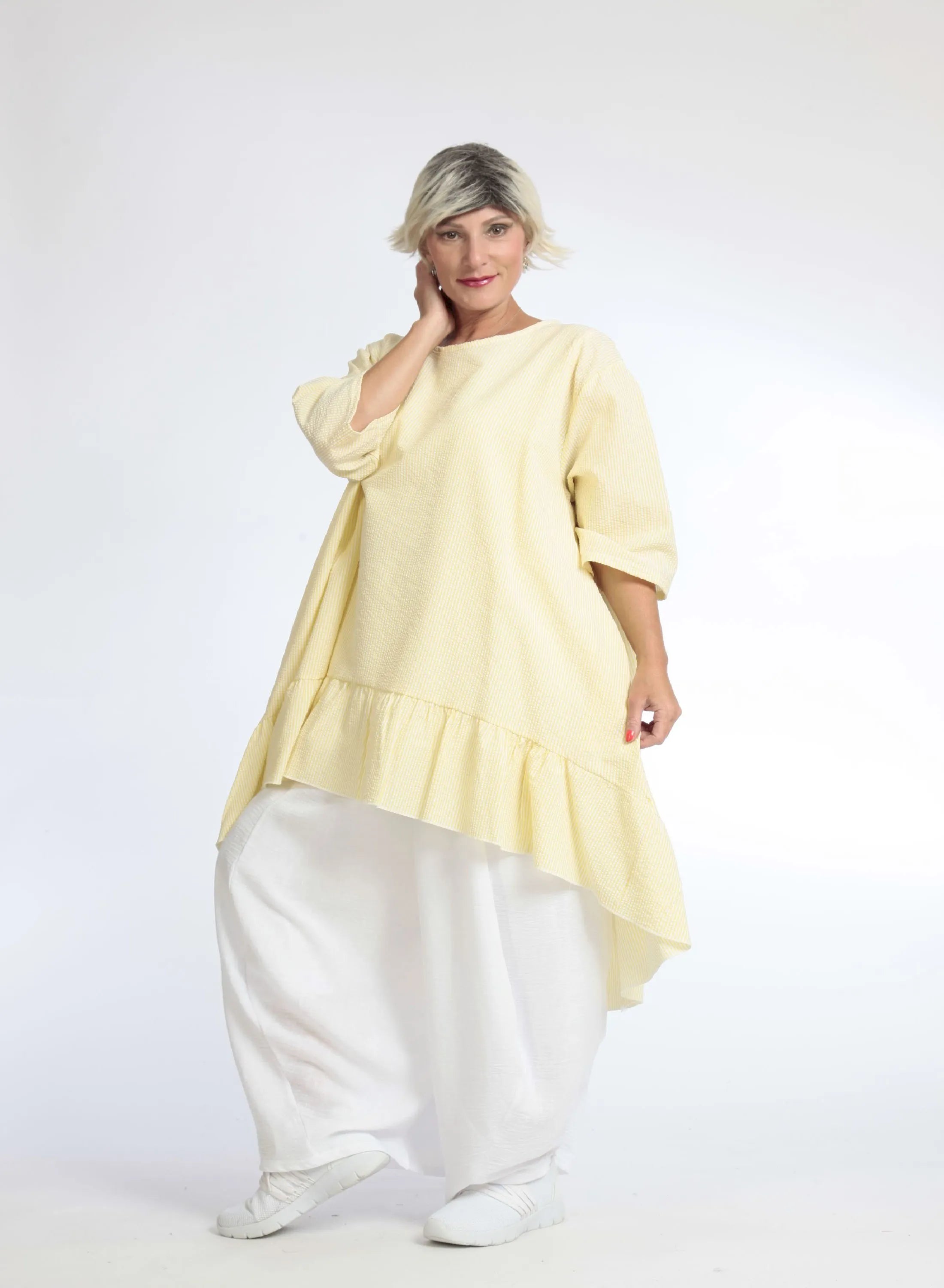  AKH Fashion Bigshirt in Vokuhila-Form, aus Baumwolle, 1058.06837, Gelb, Schick, Modern