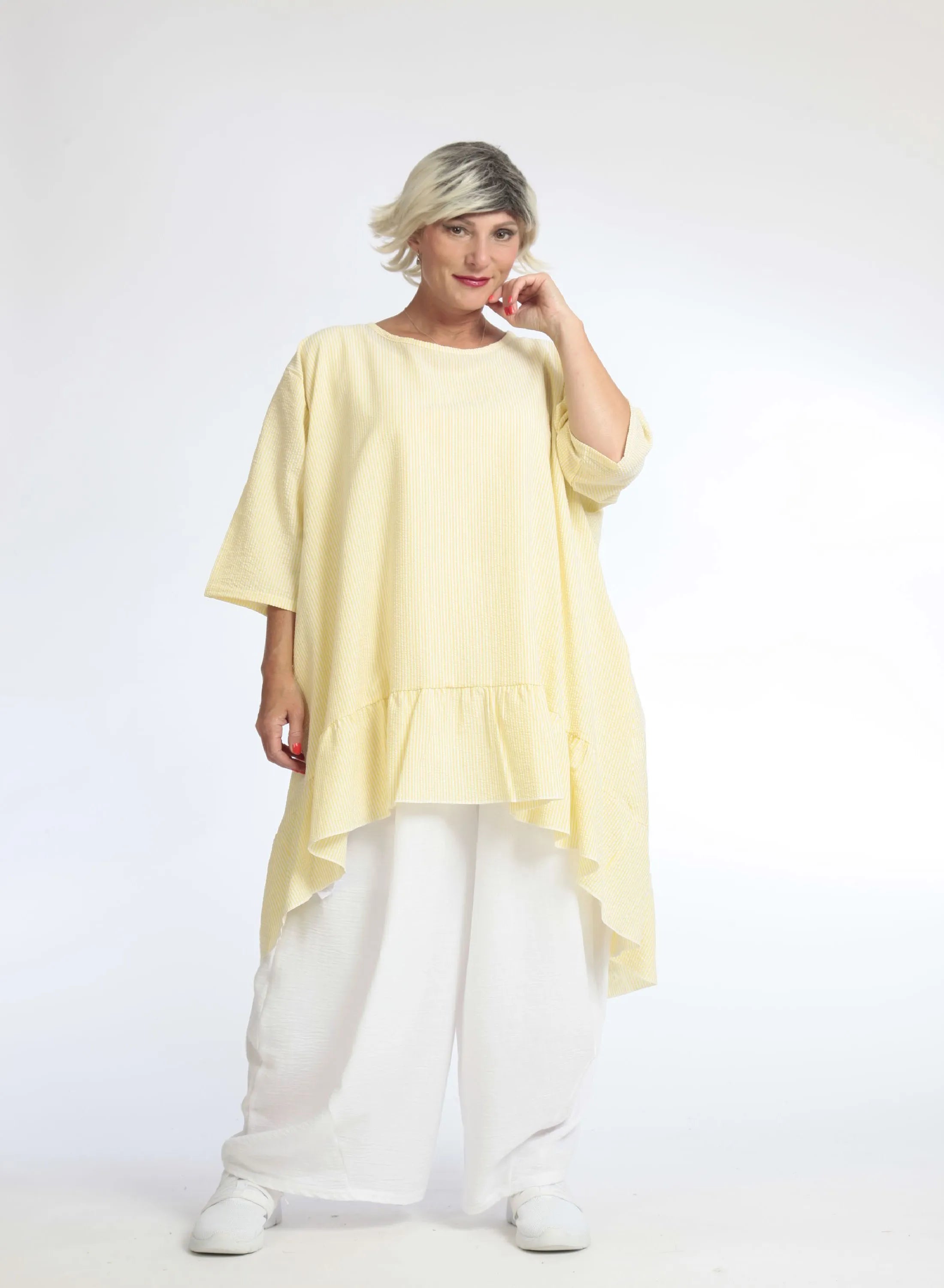  AKH Fashion Bigshirt in Vokuhila-Form, aus Baumwolle, 1058.06837, Gelb, Schick, Modern