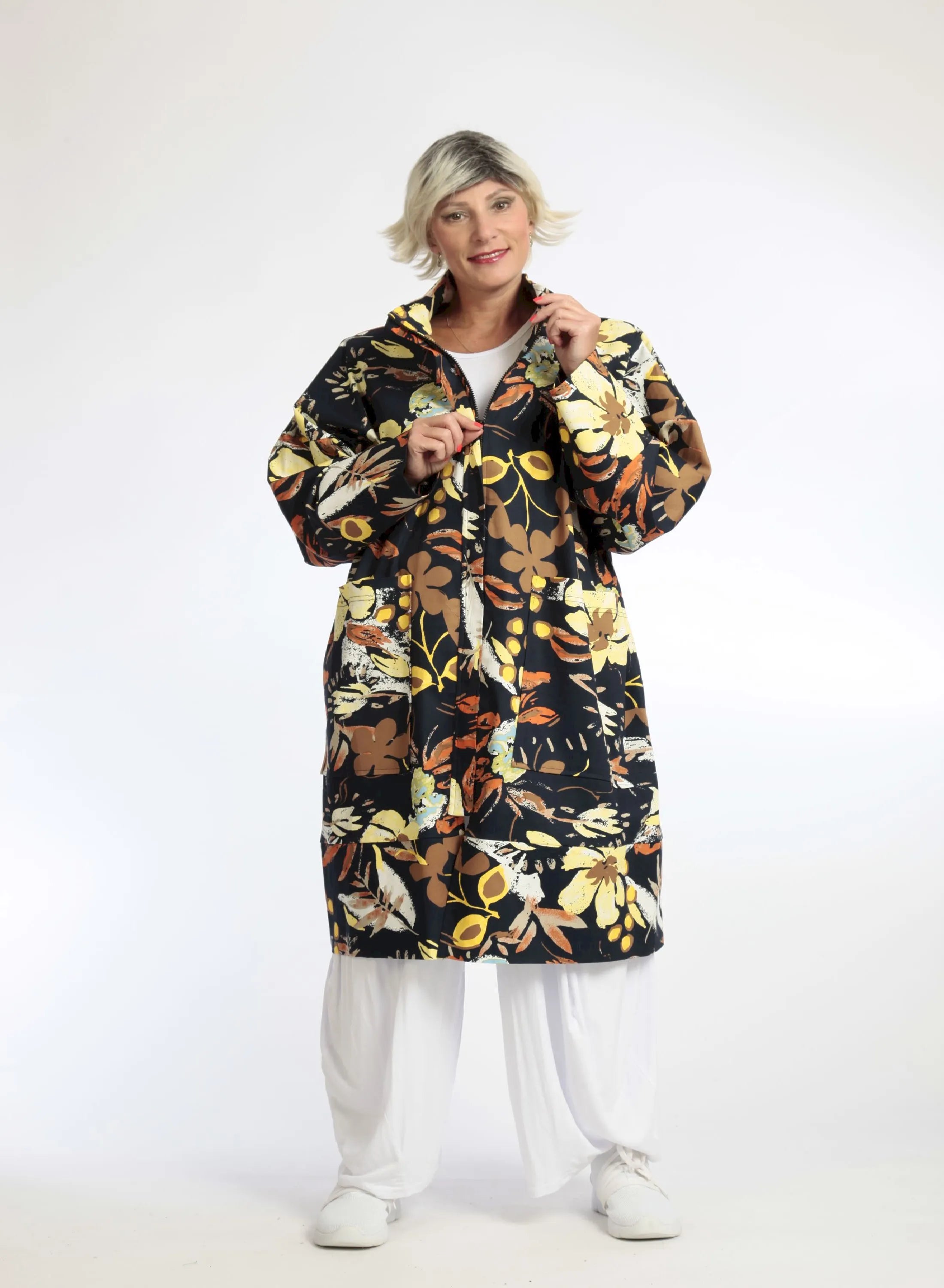  AKH Fashion Jacke in gerader Form, aus Baumwolle, 1059.06693, Dunkelblau, Blumen, Schick