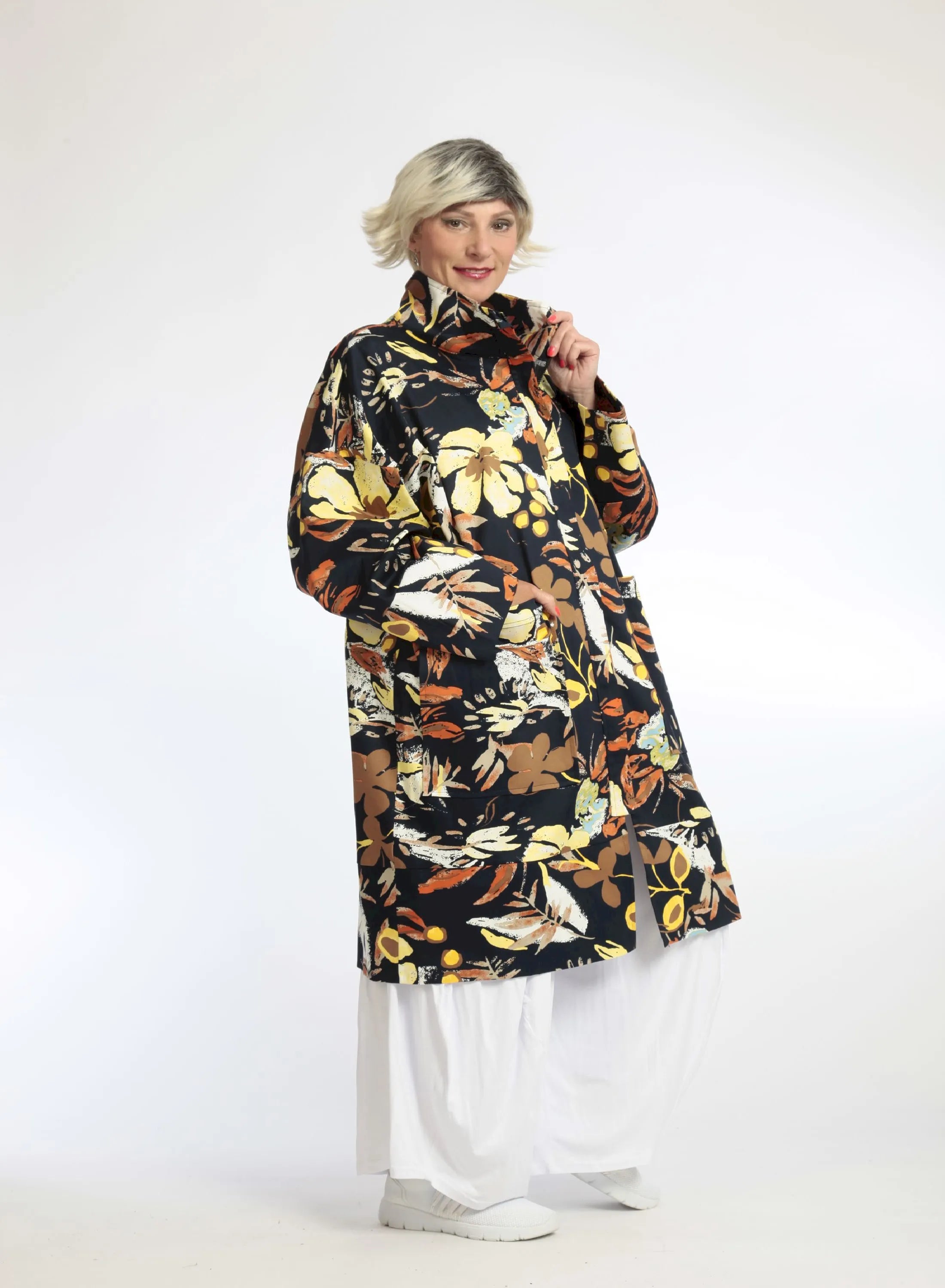  AKH Fashion Jacke in gerader Form, aus Baumwolle, 1059.06693, Dunkelblau, Blumen, Schick