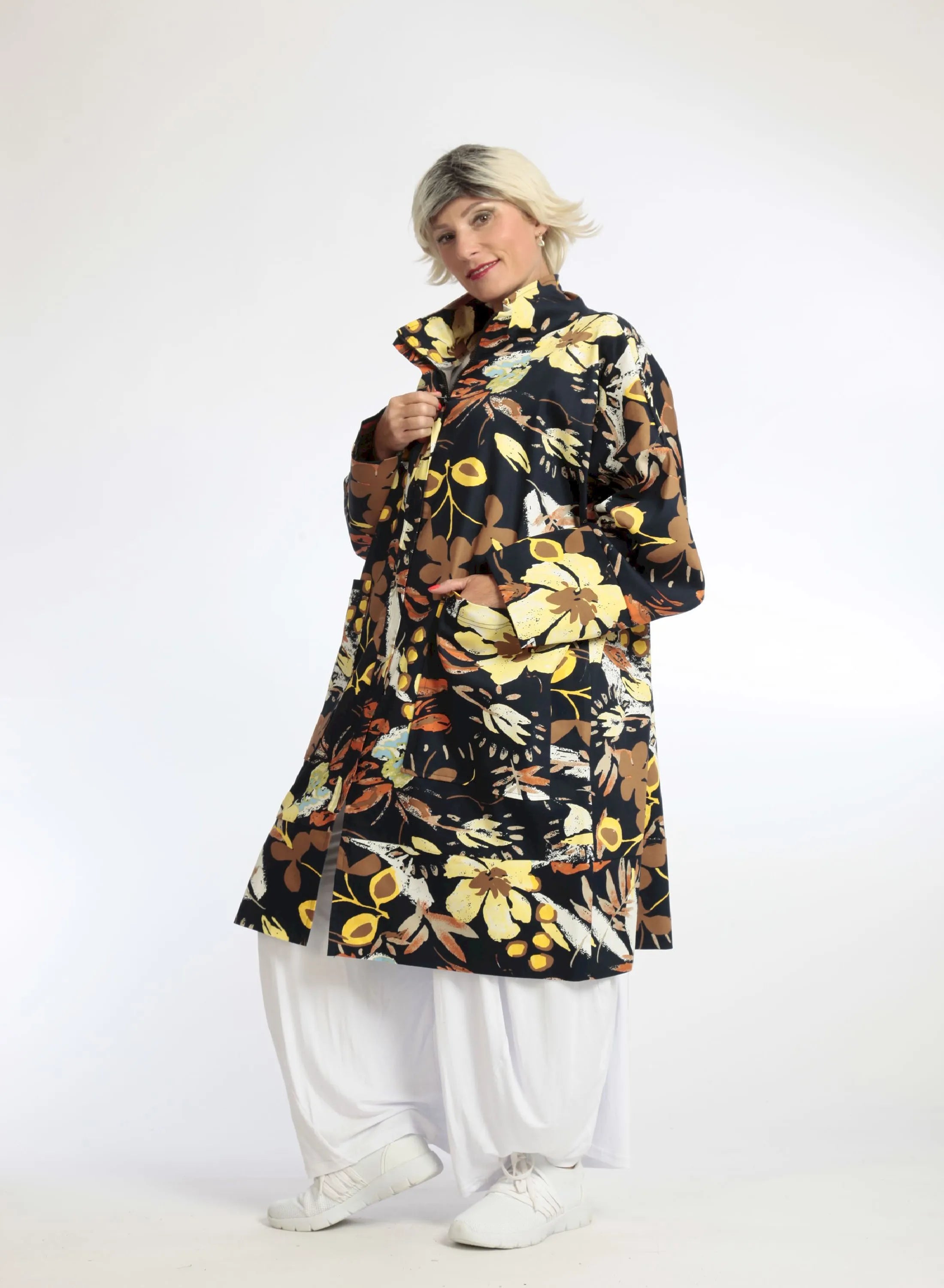  AKH Fashion Jacke in gerader Form, aus Baumwolle, 1059.06693, Dunkelblau, Blumen, Schick