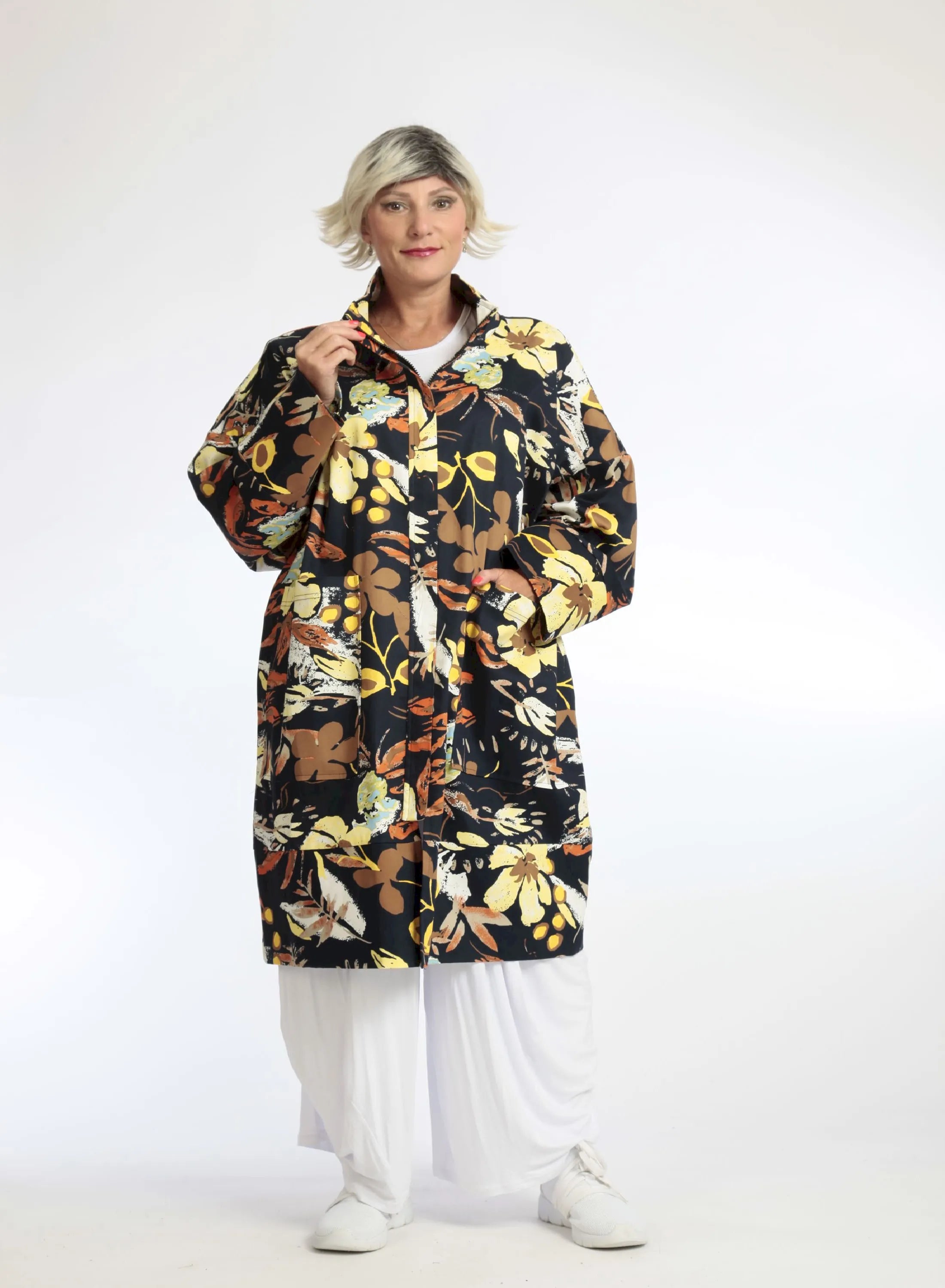  AKH Fashion Jacke in gerader Form, aus Baumwolle, 1059.06693, Dunkelblau, Blumen, Schick