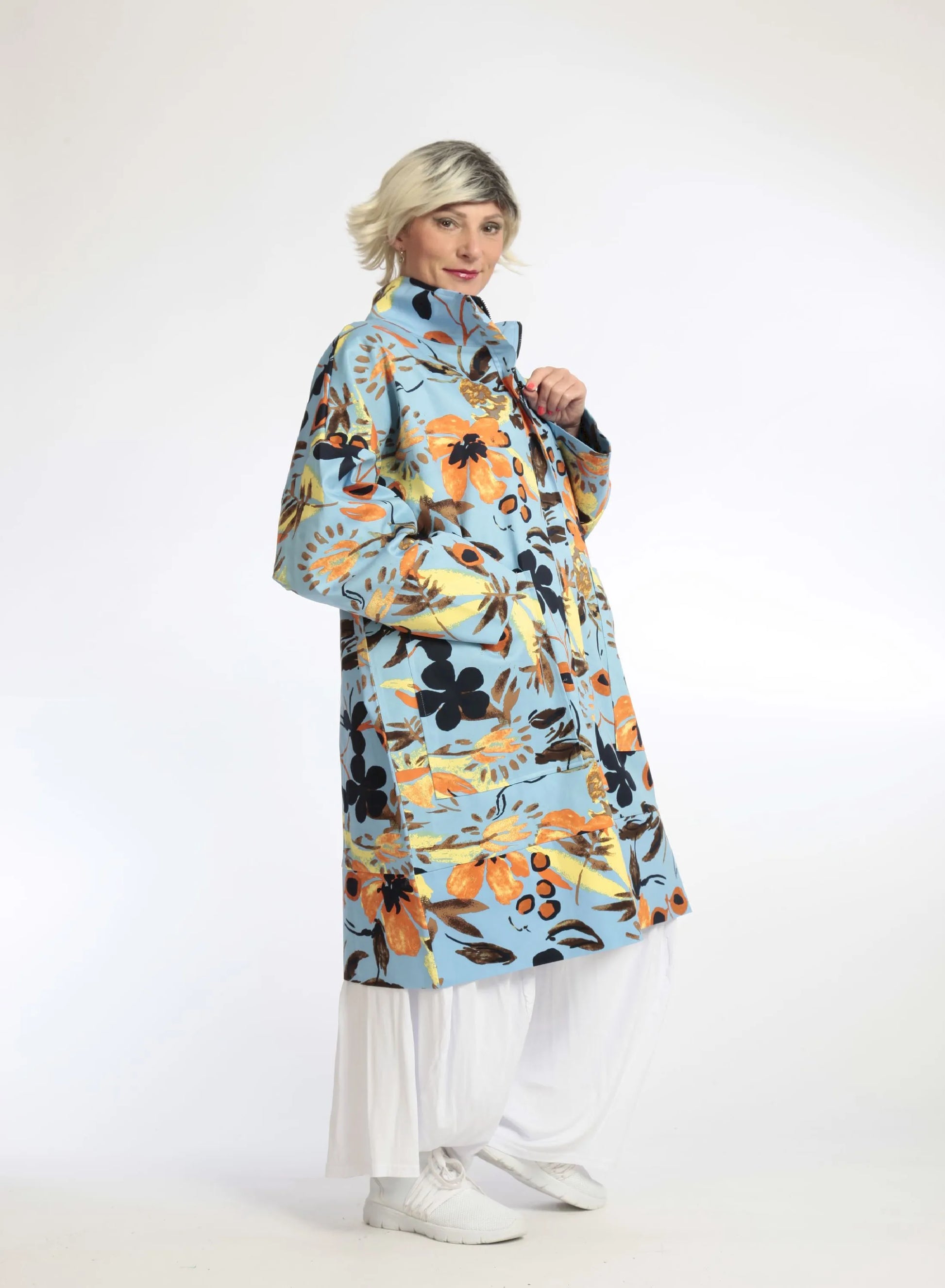  AKH Fashion Jacke in gerader Form, aus Baumwolle, 1059.06693, Hellblau, Blumen, Schick