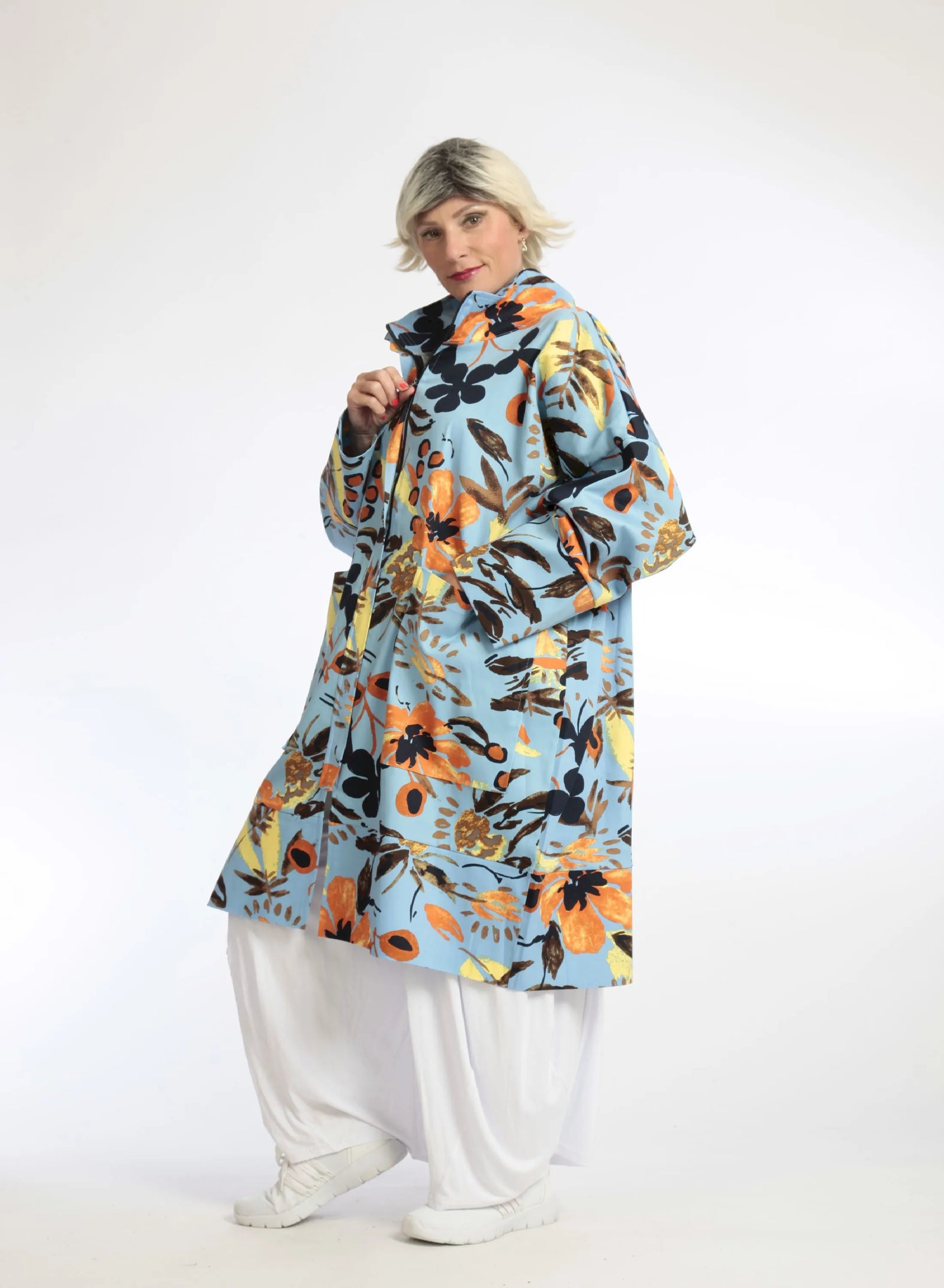  AKH Fashion Jacke in gerader Form, aus Baumwolle, 1059.06693, Hellblau, Blumen, Schick