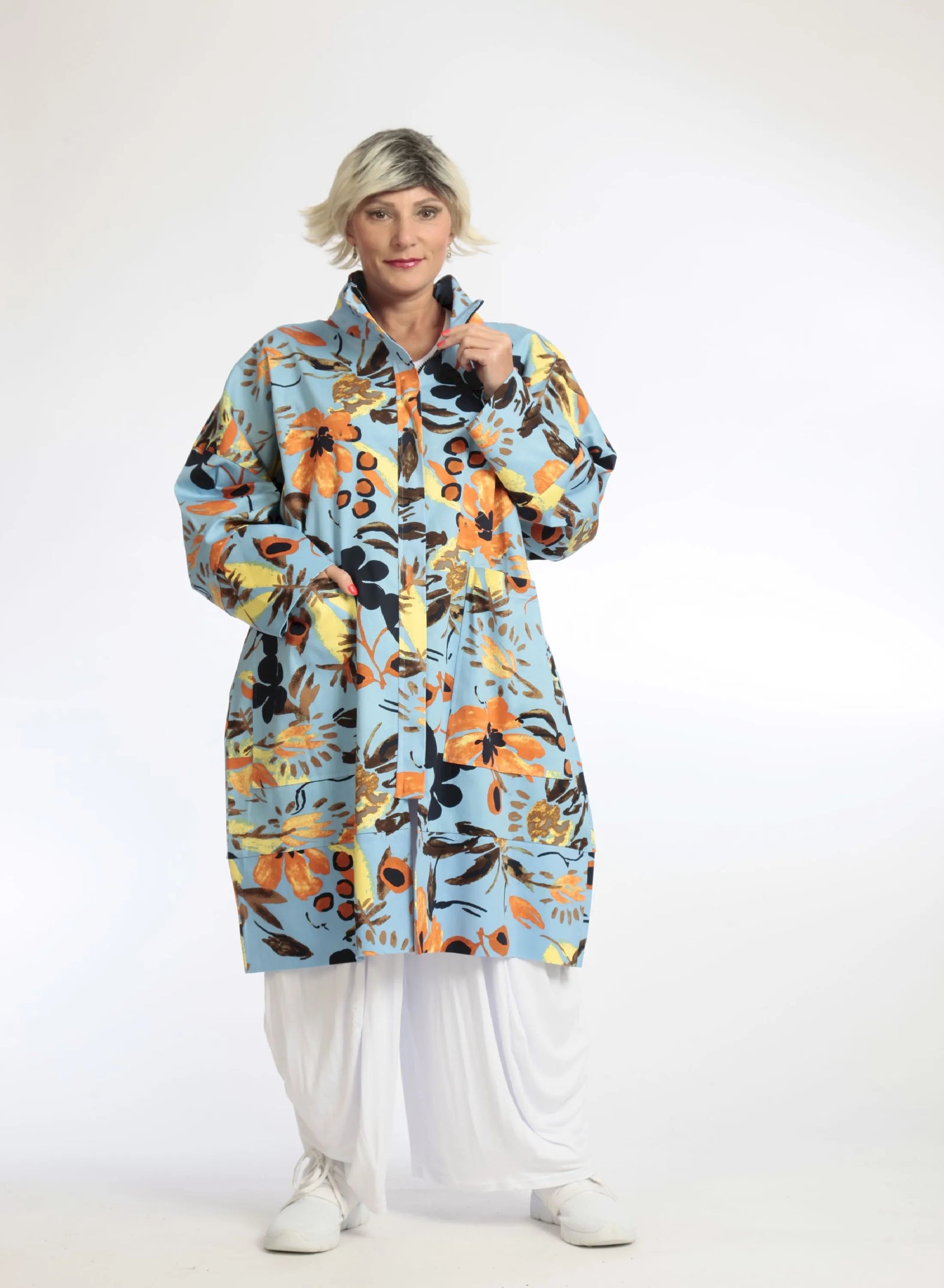  AKH Fashion Jacke in gerader Form, aus Baumwolle, 1059.06693, Hellblau, Blumen, Schick