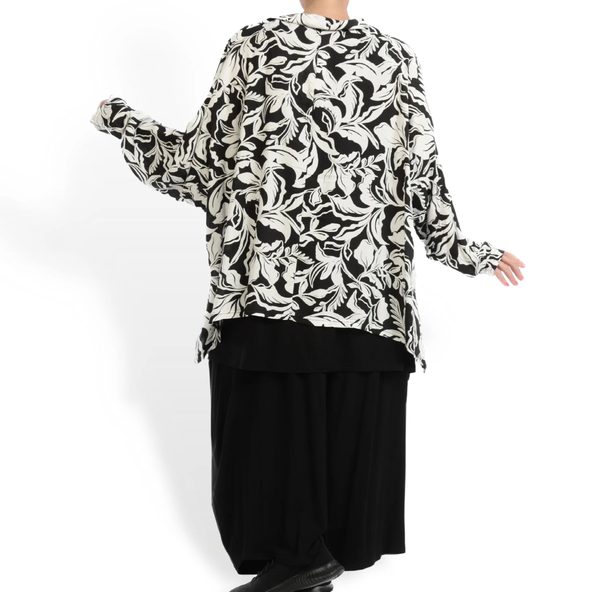  AKH Fashion Jacke in gerader Form, aus Viskose, 1112.02222, Weiß-Schwarz, Blumen, Schick