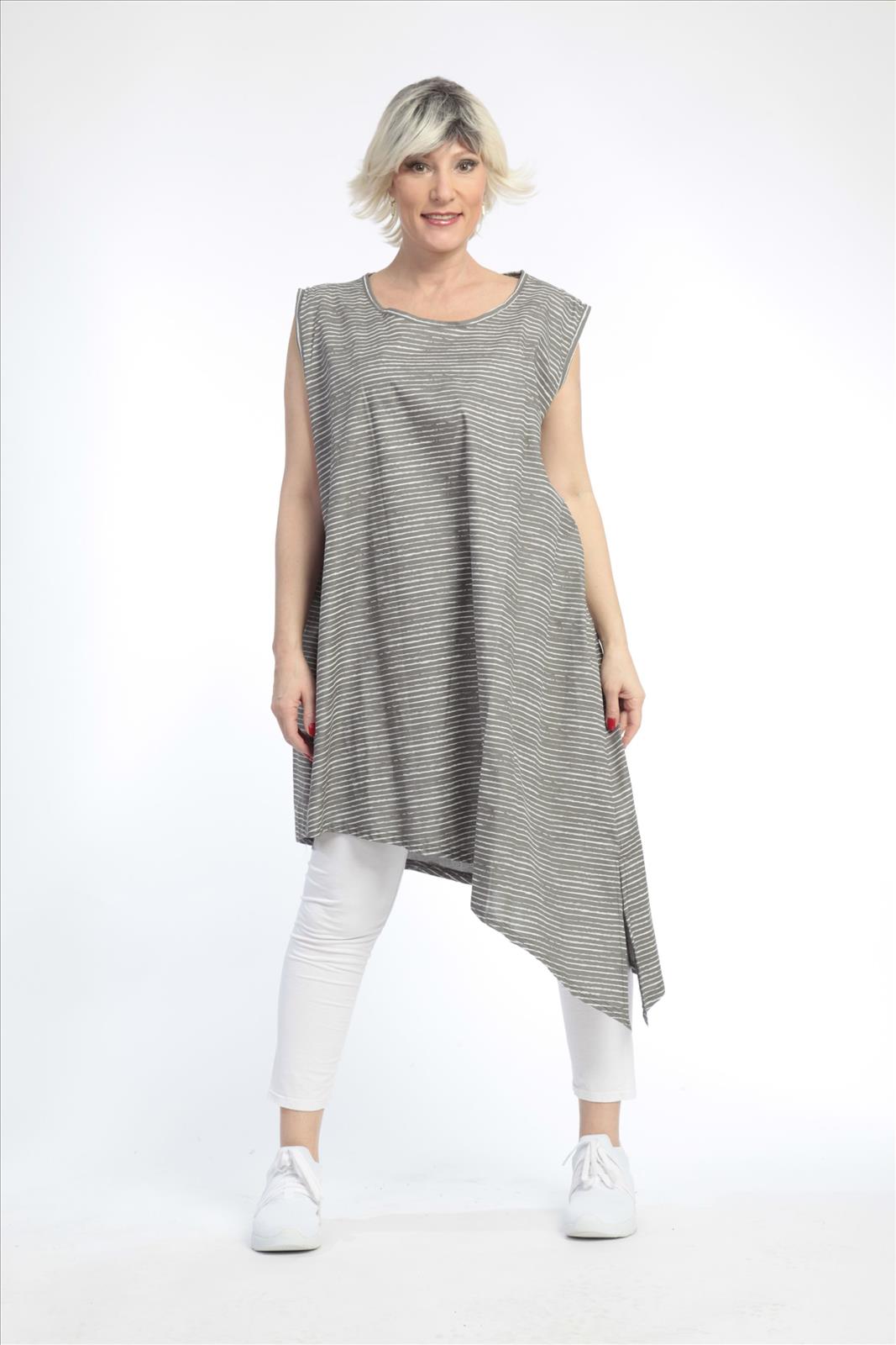  AKH Fashion Tunika in asymmetrischer Form, aus Baumwolle, 0832.06776, Grau-Weiß, Streifen