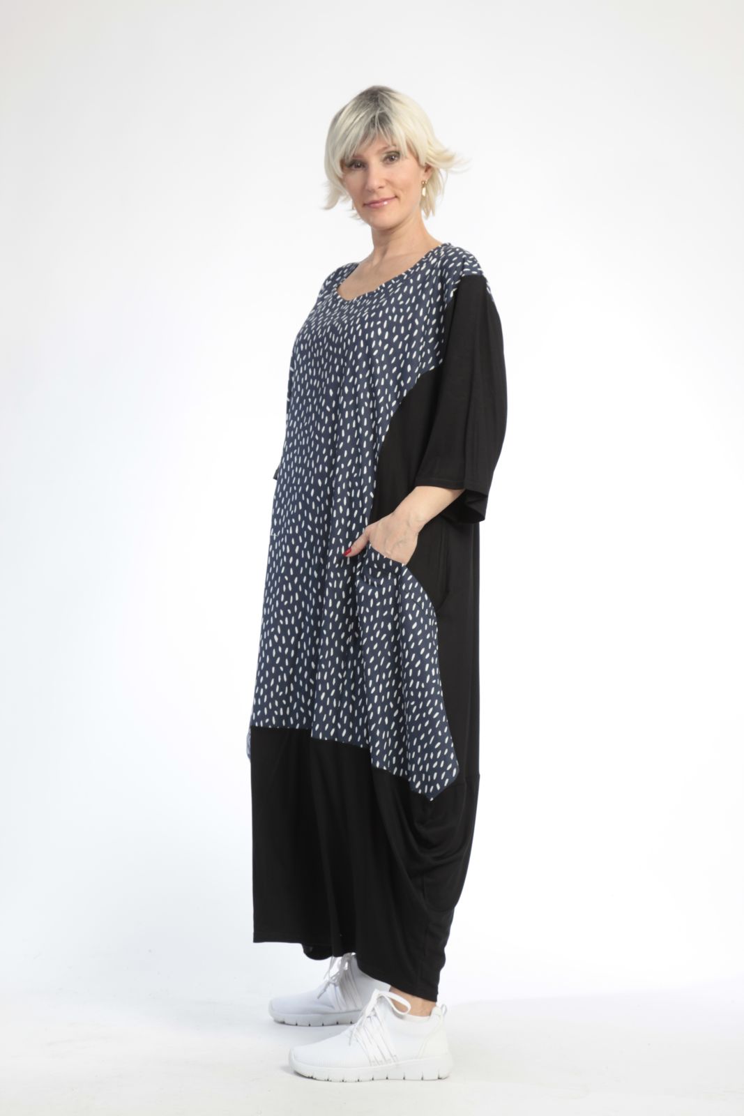  Ballonkleid von AKH Fashion aus Baumwolle, 0848.01923, Schwarz-Marine, Punkte, Schick
