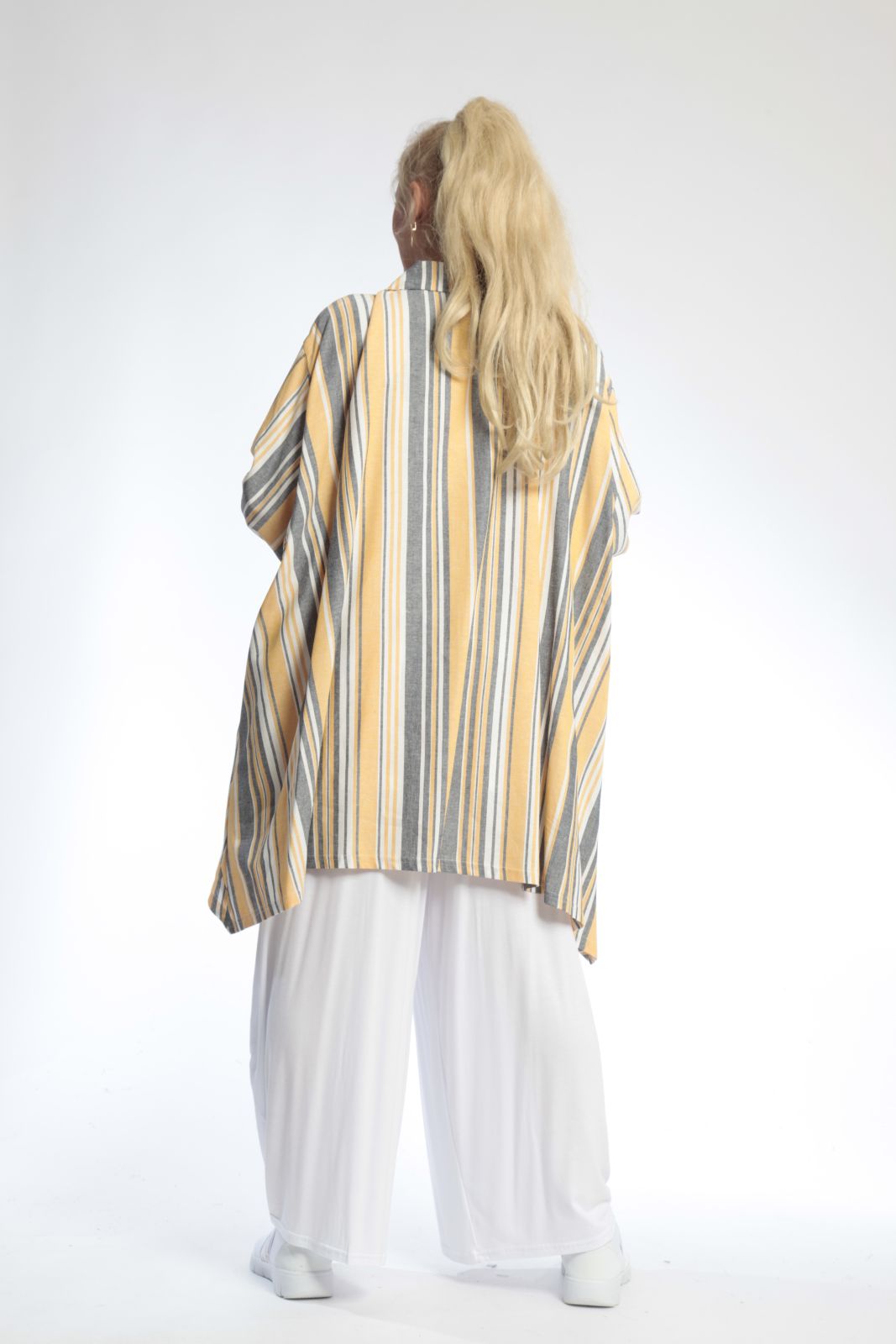  AKH Fashion Jacke in Vokuhila-Form, aus Viskose, 0805.06317, Gelb, Streifen, Schick