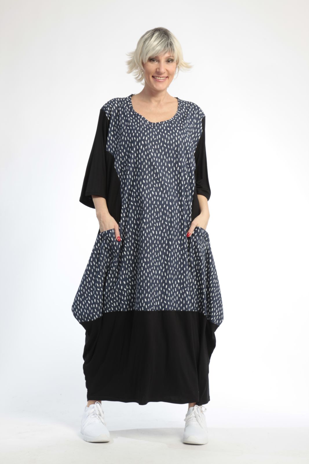  Ballonkleid von AKH Fashion aus Baumwolle, 0848.01923, Schwarz-Marine, Punkte, Schick