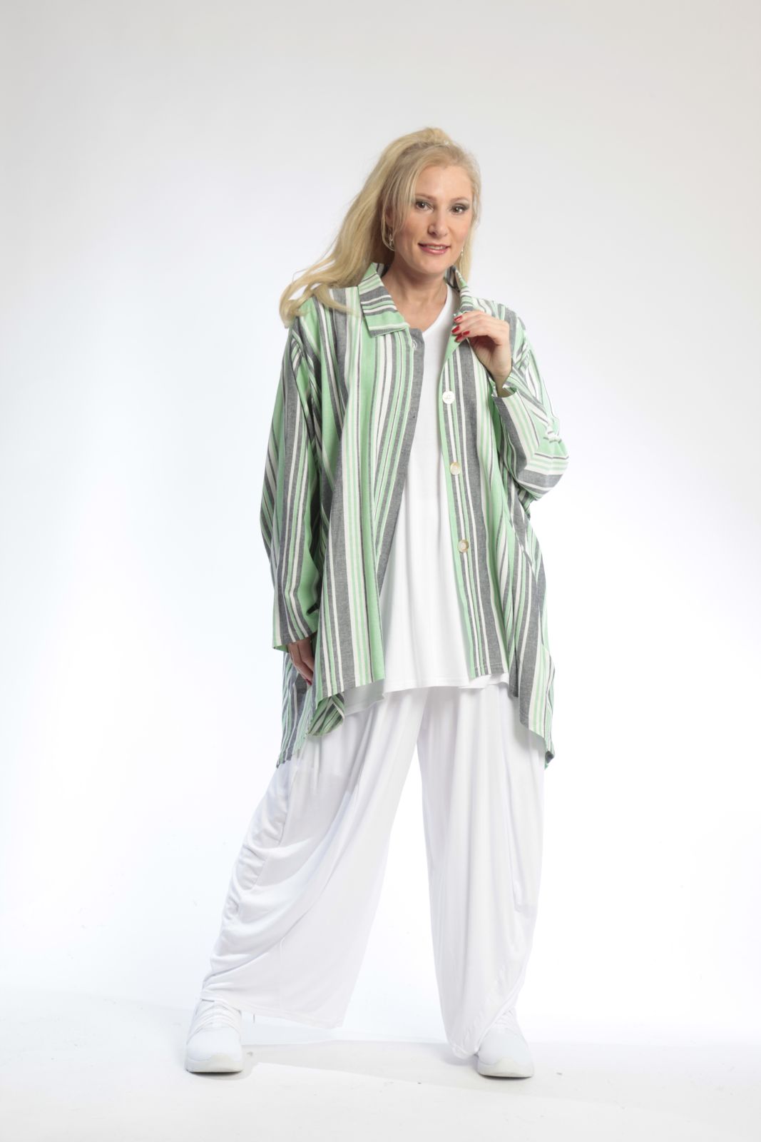  AKH Fashion Jacke in Vokuhila-Form, aus Viskose, 0805.06317, Kiwi, Streifen, Schick