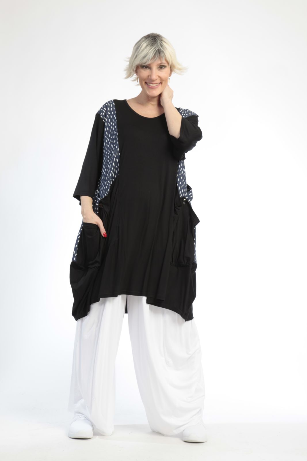  Ballonshirt von AKH Fashion aus Baumwolle, 0848.06767, Schwarz-Marine, Punkte, Schick