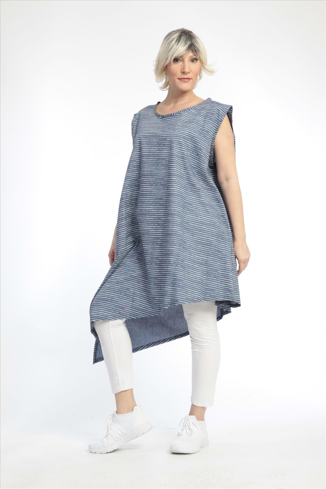  AKH Fashion Tunika in asymmetrischer Form, aus Baumwolle, 0832.06776, Blau-Weiß, Streifen