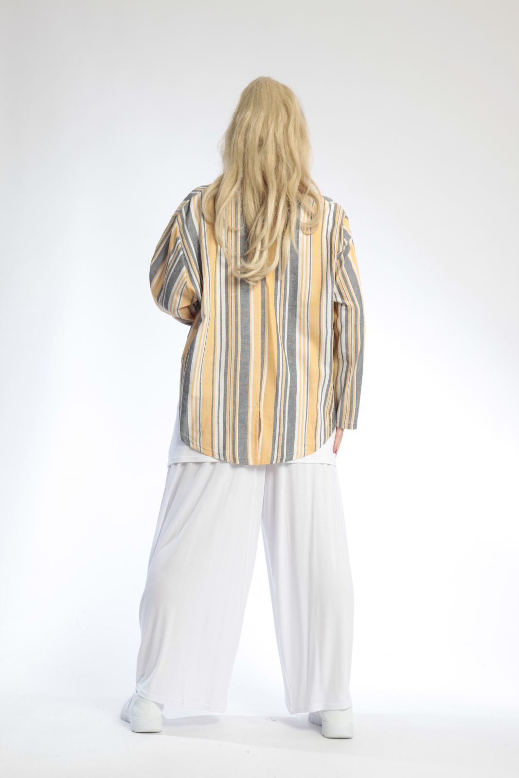  AKH Fashion Jacke in gerundeter Form, aus Viskose, 0805.00130, Gelb, Streifen, Schick