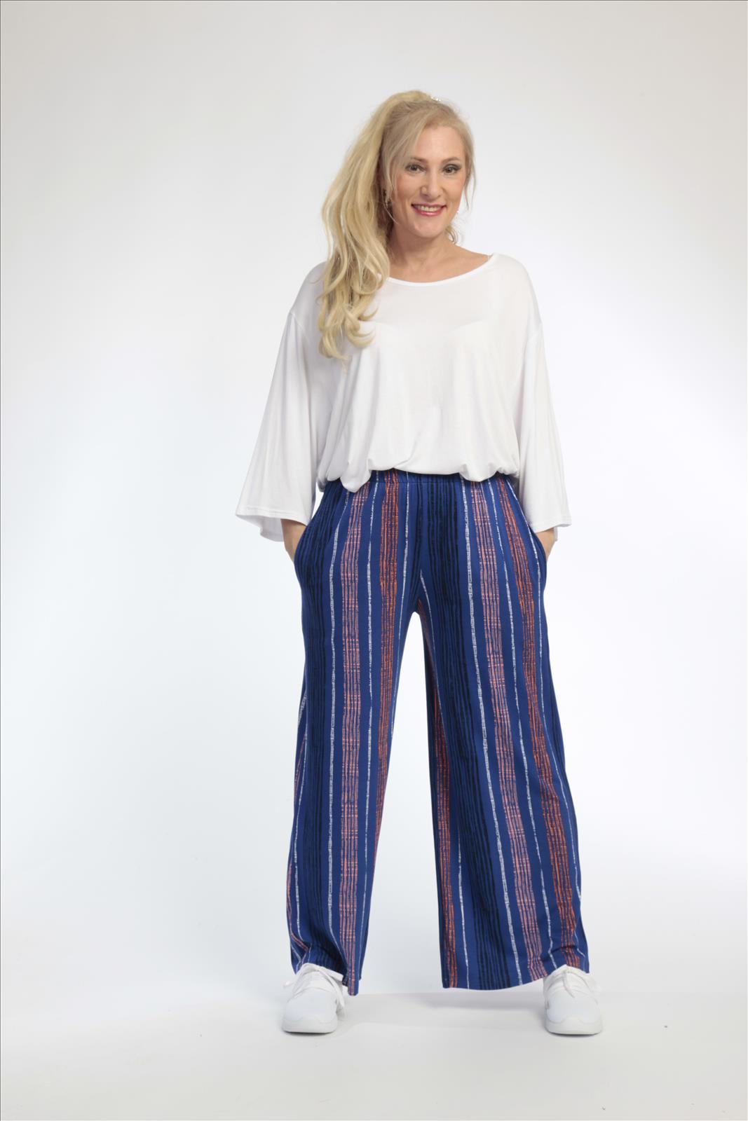  AKH Fashion Hose in gerader Form, aus Viskose, 0793.01529, Royalblau-Multi, Streifen