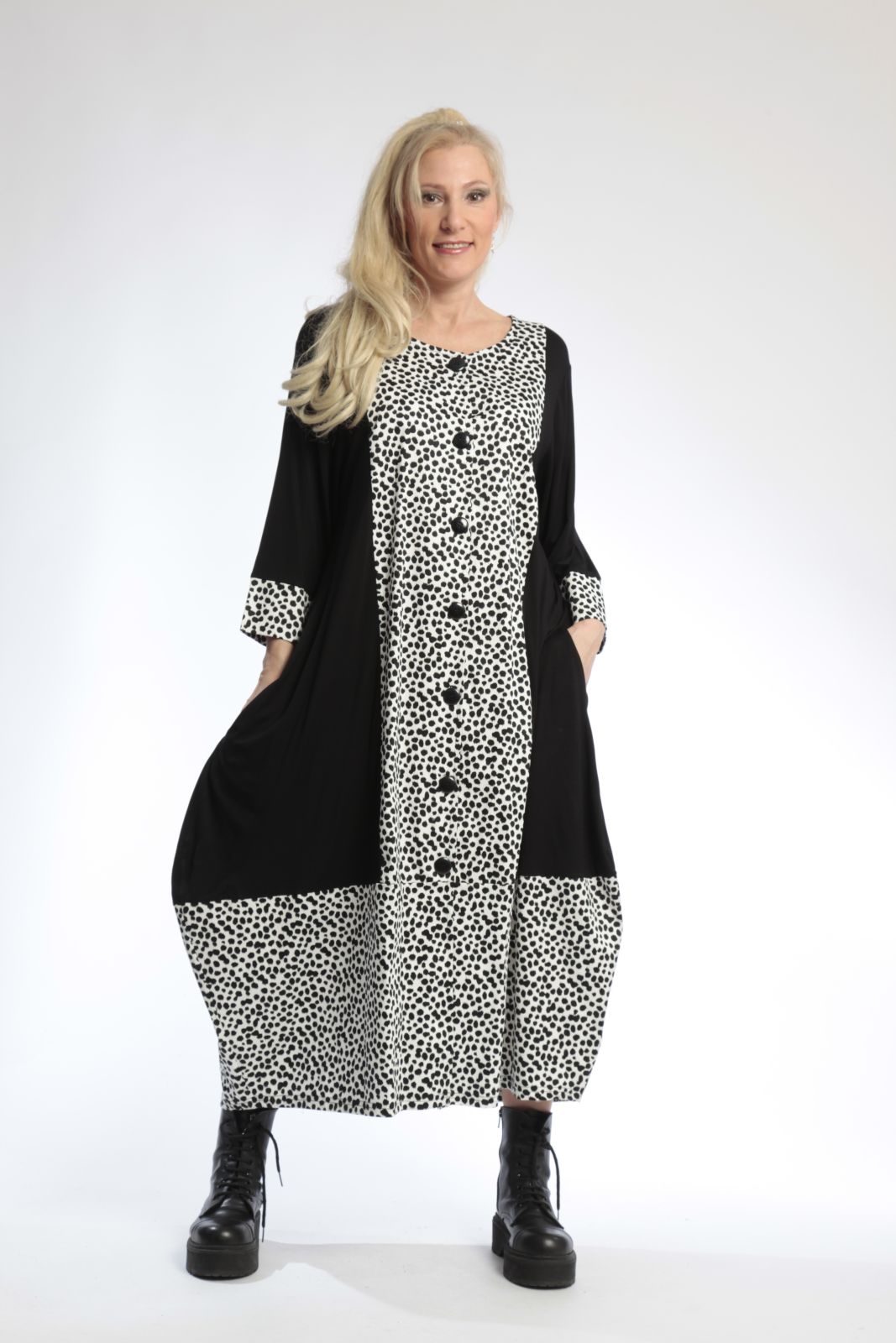  Ballonmantel von AKH Fashion aus Baumwolle, 0799.01927, Schwarz-Weiß, Punkte, Schick