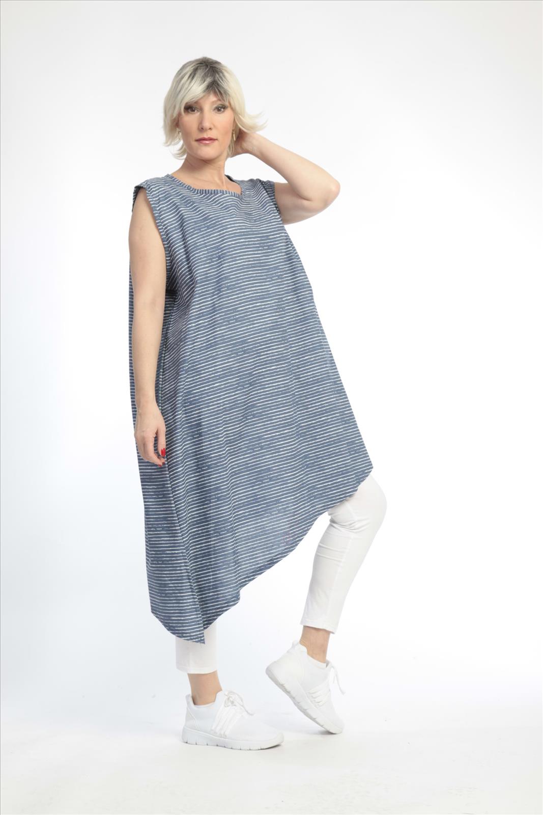  AKH Fashion Tunika in asymmetrischer Form, aus Baumwolle, 0832.06776, Blau-Weiß, Streifen