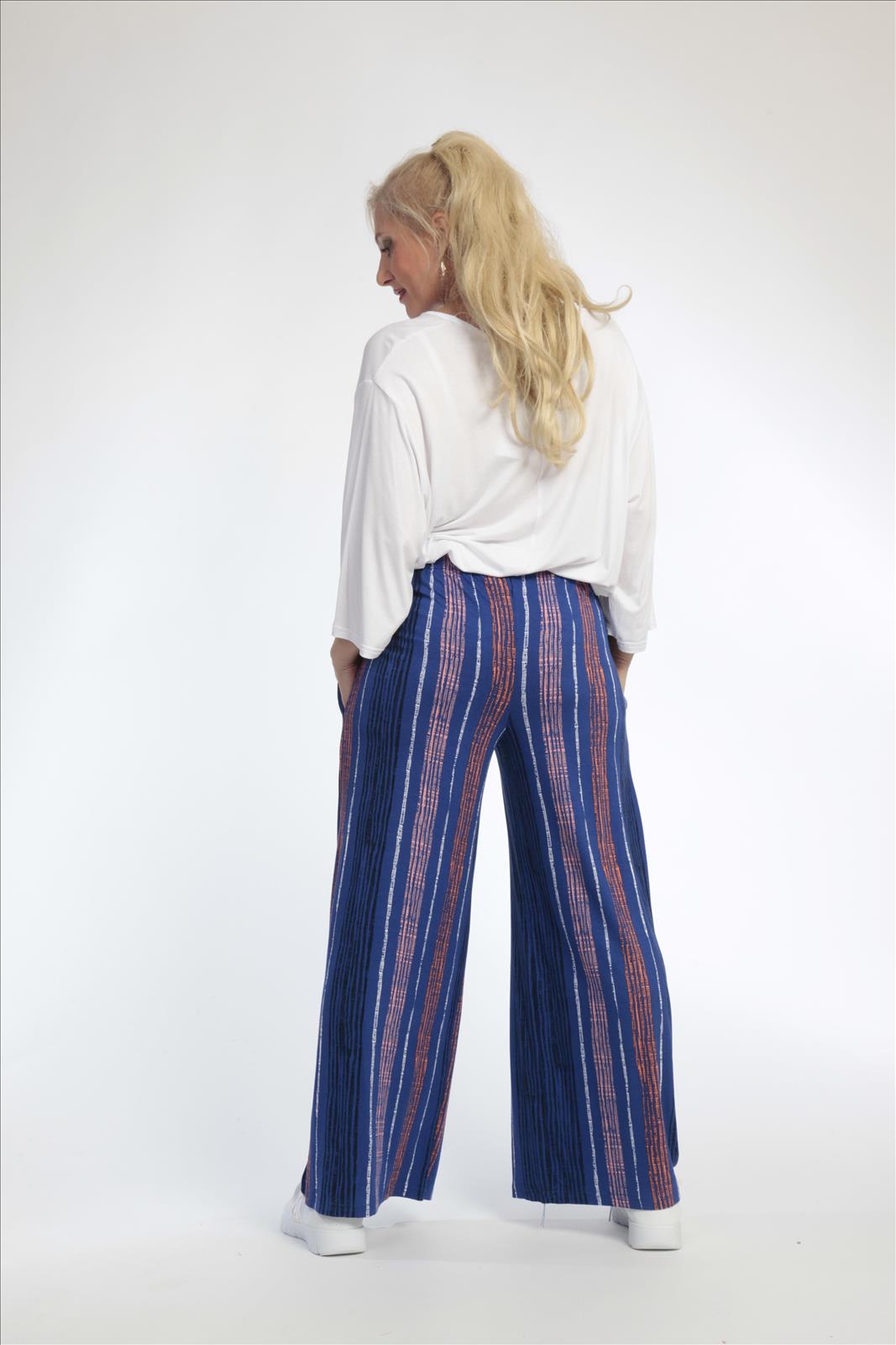  AKH Fashion Hose in gerader Form, aus Viskose, 0793.01529, Royalblau-Multi, Streifen