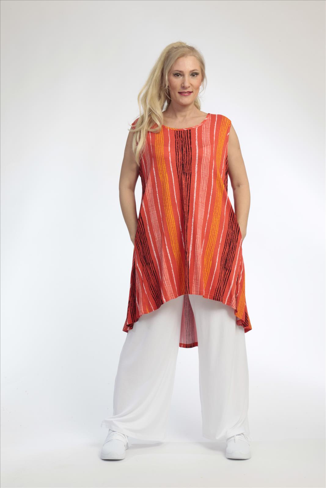  A-Form Tunika von AKH Fashion aus Viskose, 0793.02777, Orange-Multi, Streifen, Schick