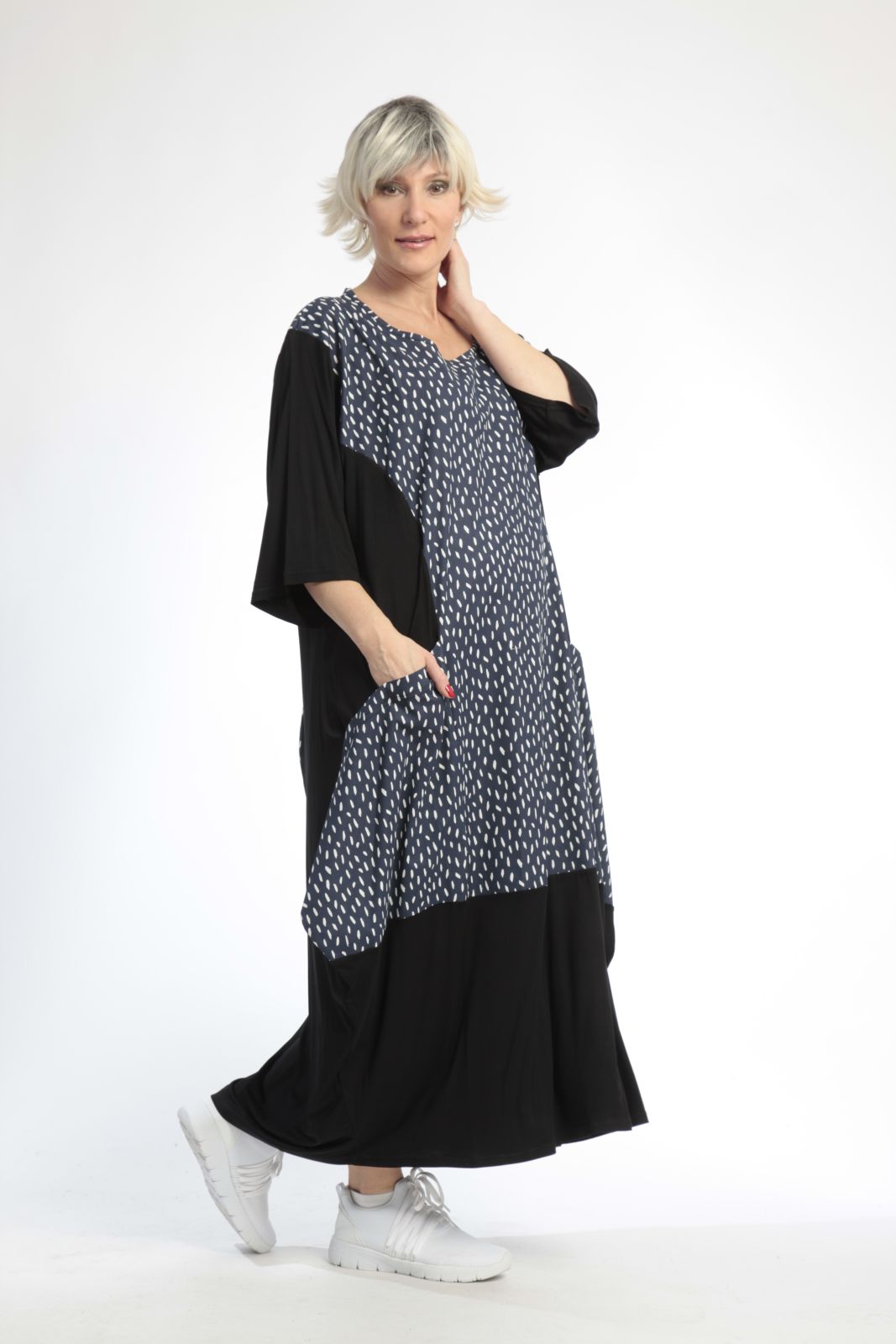  Ballonkleid von AKH Fashion aus Baumwolle, 0848.01923, Schwarz-Marine, Punkte, Schick