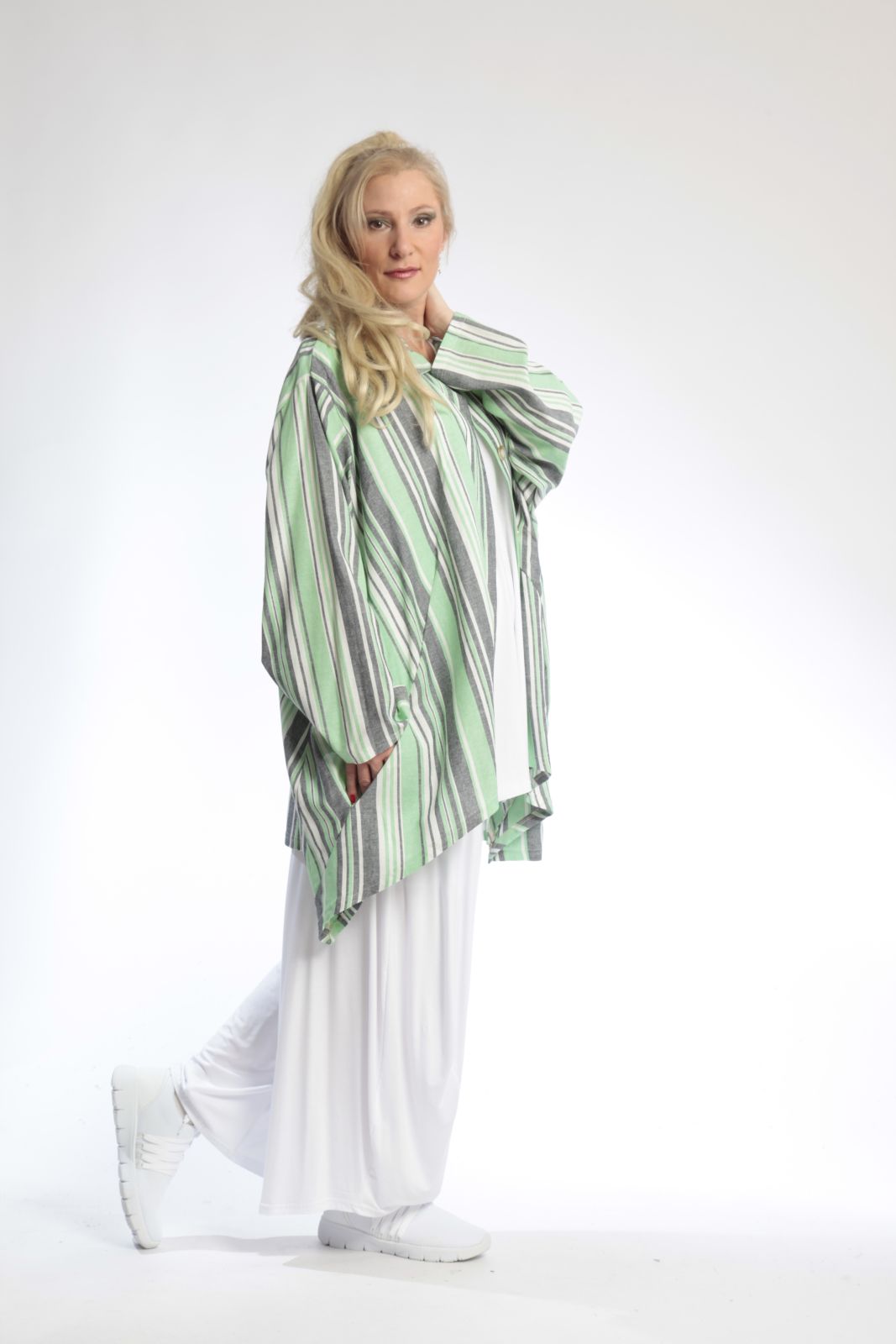  AKH Fashion Jacke in Vokuhila-Form, aus Viskose, 0805.06317, Kiwi, Streifen, Schick