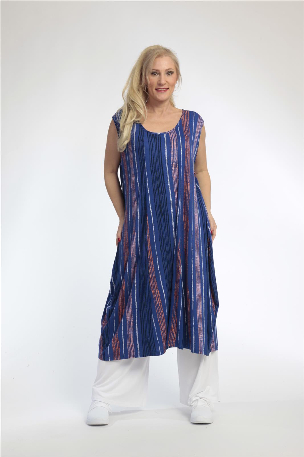  Ballonkleid von AKH Fashion aus Viskose, 0793.00789, Royalblau-Multi, Streifen, Schick