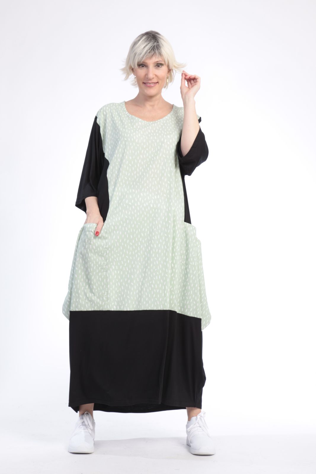  Ballonkleid von AKH Fashion aus Baumwolle, 0848.01923, Schwarz-Hellgrün, Punkte, Schick