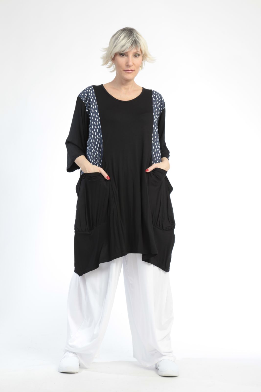  Ballonshirt von AKH Fashion aus Baumwolle, 0848.06767, Schwarz-Marine, Punkte, Schick