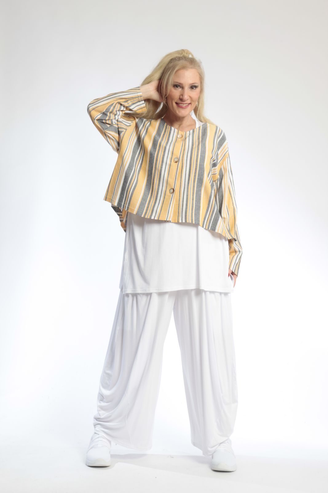  AKH Fashion Jacke in gerundeter Form, aus Viskose, 0805.00130, Gelb, Streifen, Schick