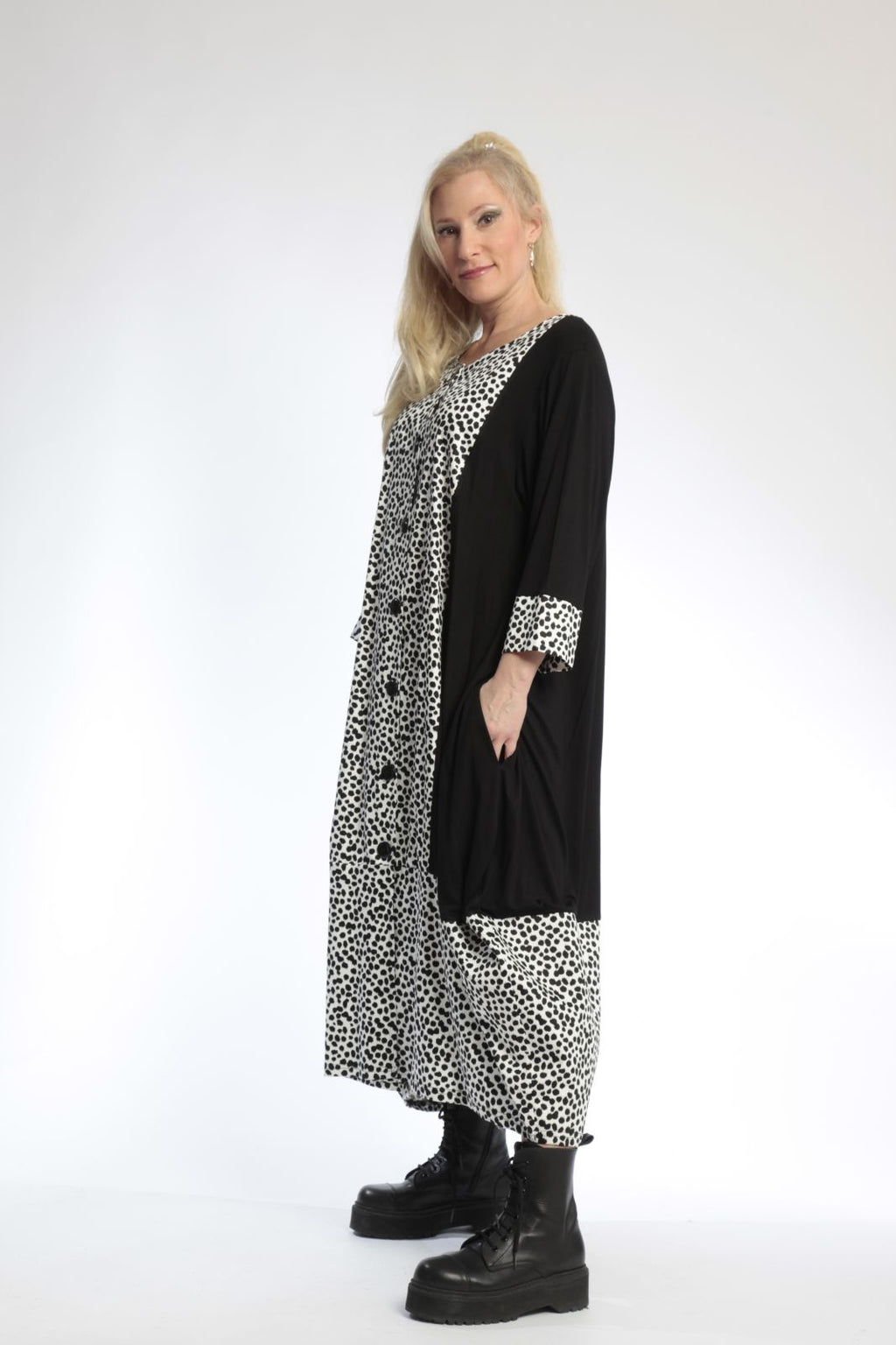  Ballonmantel von AKH Fashion aus Baumwolle, 0799.01927, Schwarz-Weiß, Punkte, Schick