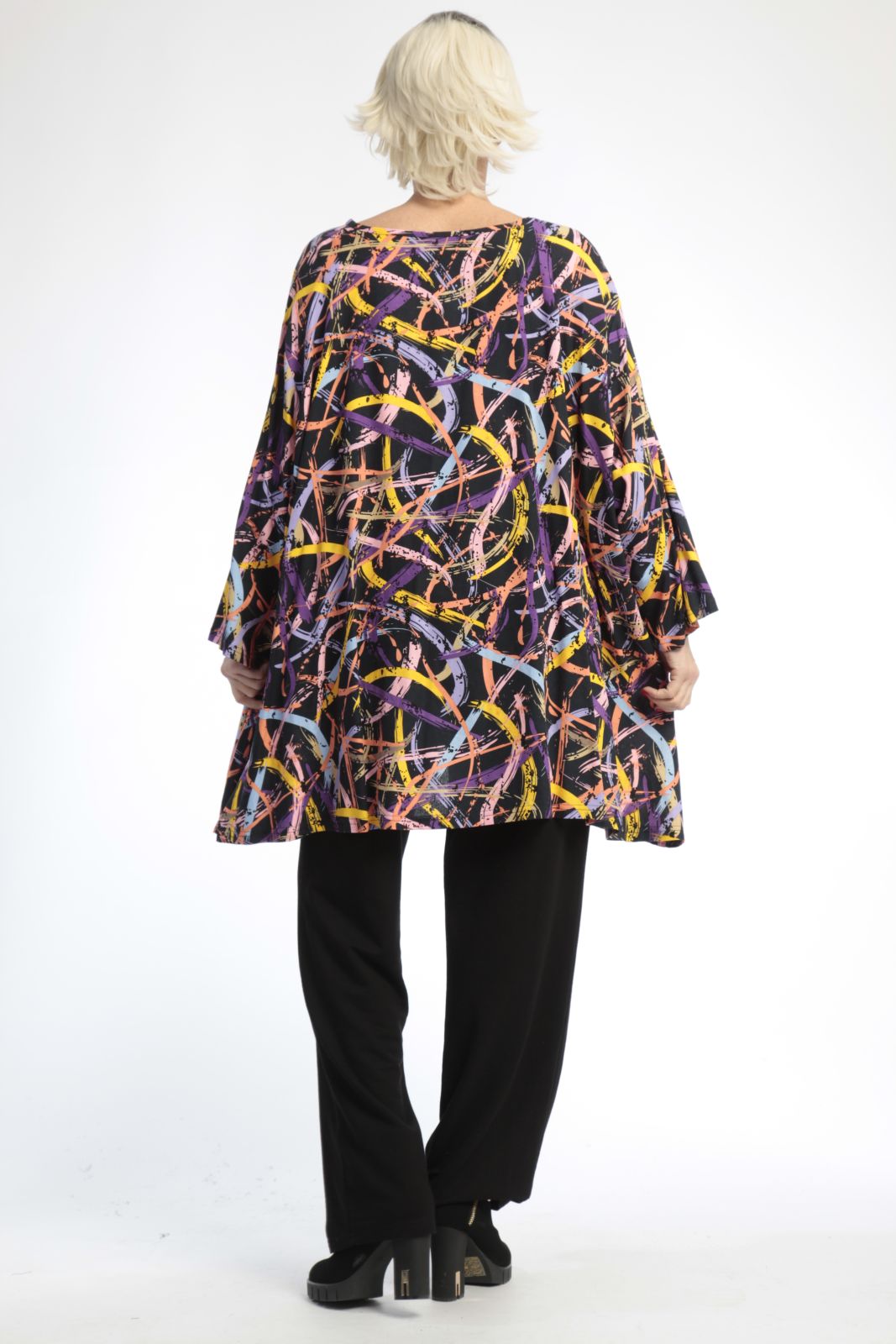  AKH Fashion Bigshirt in Glocken-Form, aus Viskose, 0816.00592, Schwarz-Multi, Streifen