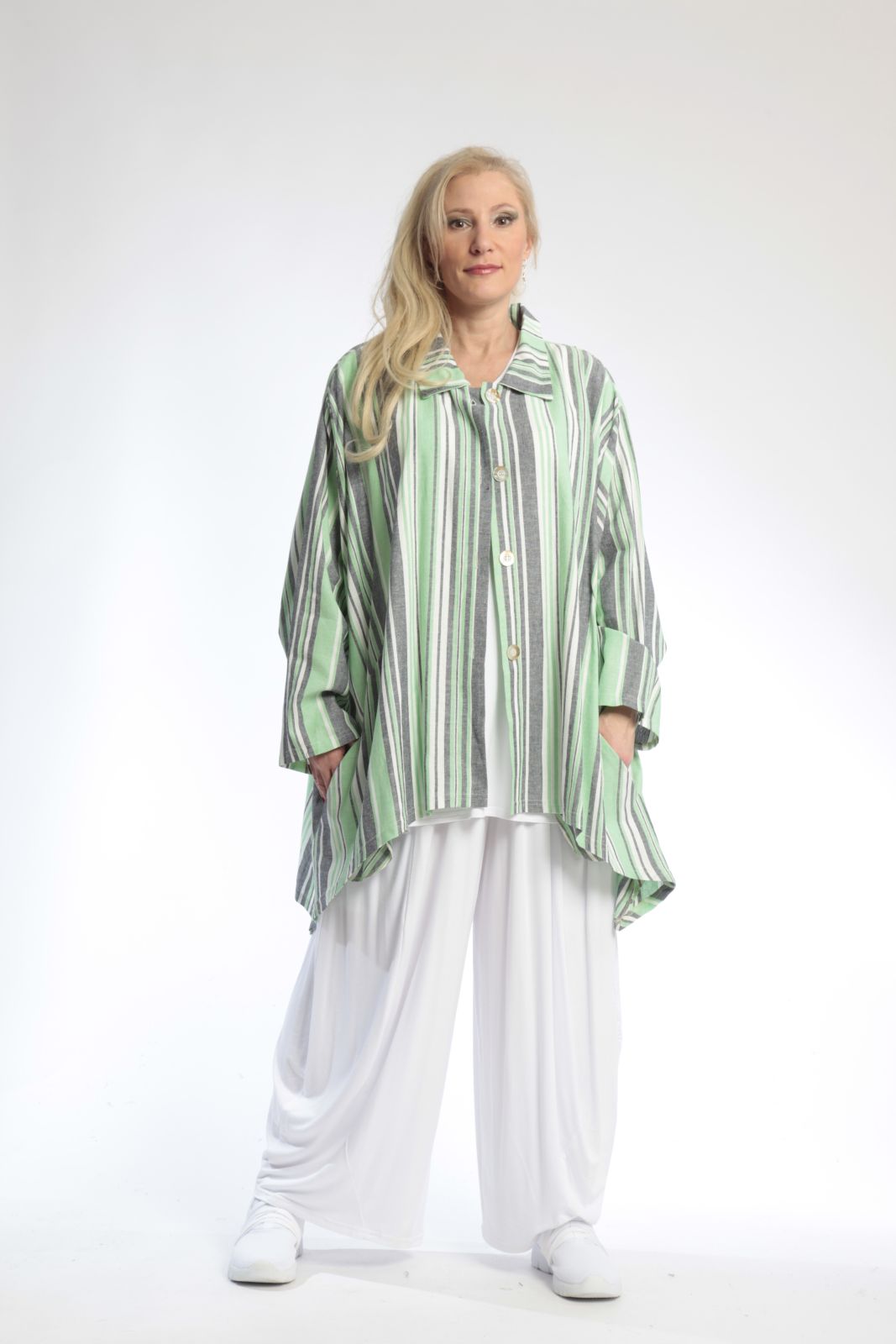  AKH Fashion Jacke in Vokuhila-Form, aus Viskose, 0805.06317, Kiwi, Streifen, Schick