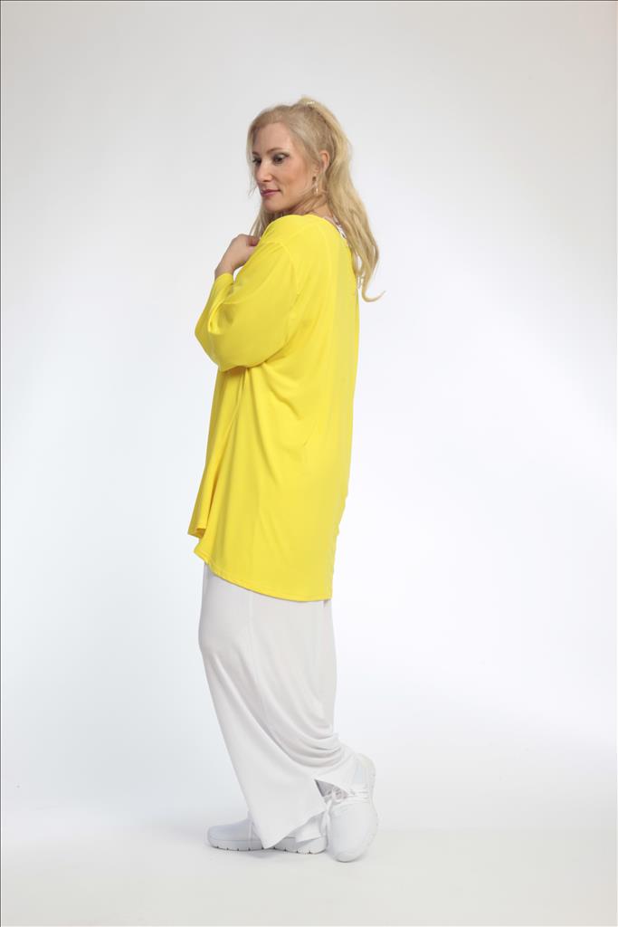  Oversize Shirt in strahlendem Gelb mit 3/4-Ärmeln und einzigartigem Glocken-Schnitt für Plus-Size