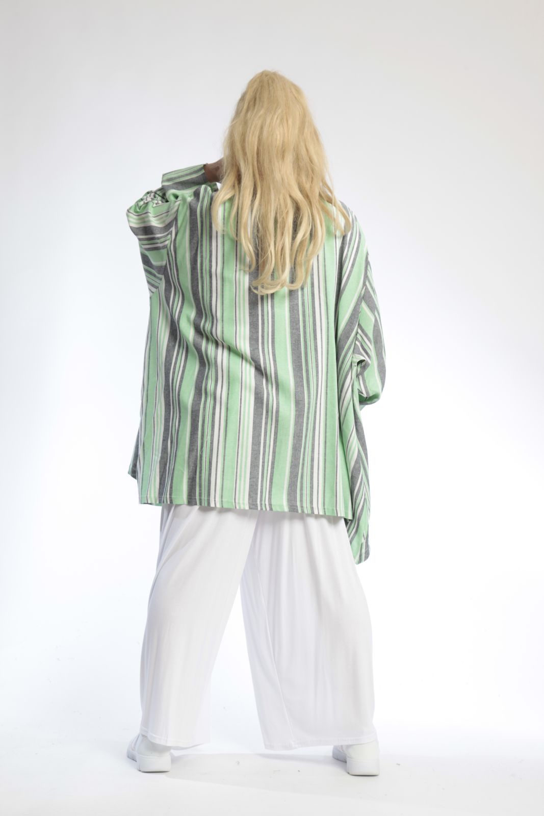  AKH Fashion Jacke in Vokuhila-Form, aus Viskose, 0805.06317, Kiwi, Streifen, Schick