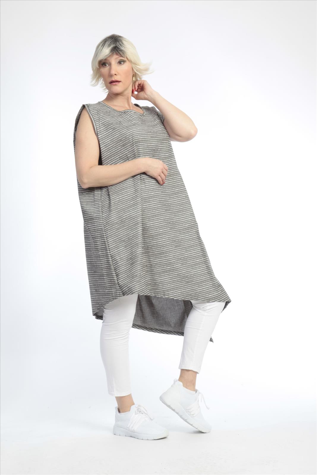  AKH Fashion Tunika in asymmetrischer Form, aus Baumwolle, 0832.06776, Grau-Weiß, Streifen