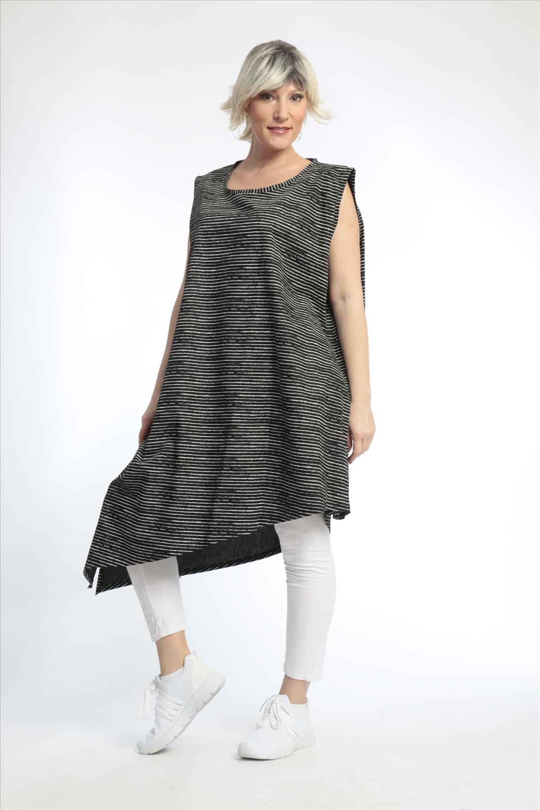  AKH Fashion Tunika in asymmetrischer Form, aus Baumwolle, 0832.06776, Schwarz-Weiß
