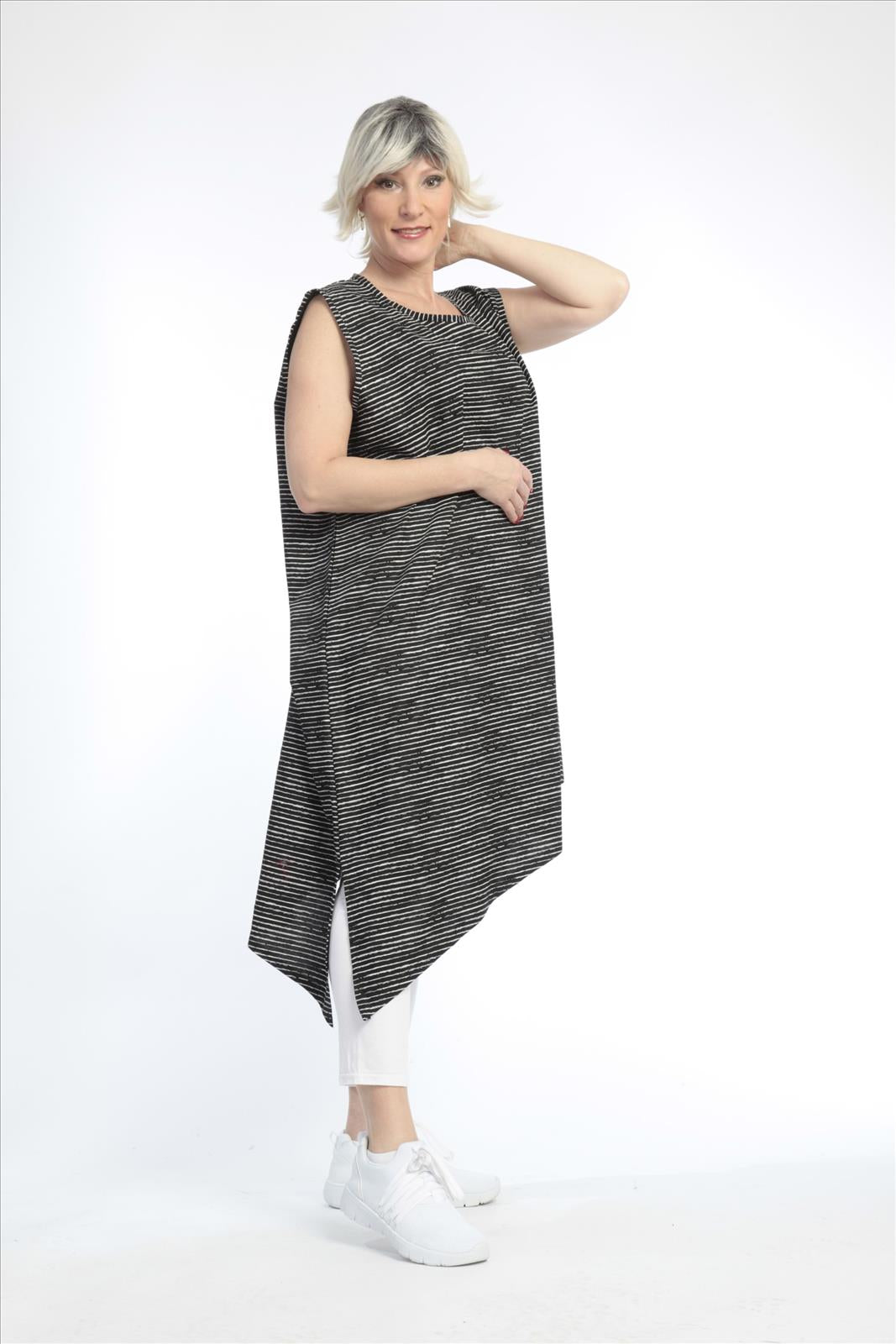  AKH Fashion Tunika in asymmetrischer Form, aus Baumwolle, 0832.06776, Schwarz-Weiß
