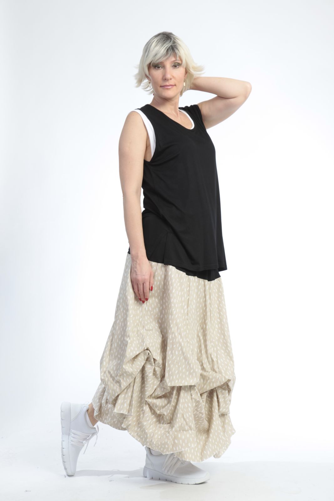  Ballonrock von AKH Fashion aus Baumwolle, 0848.07559, Beige, Punkte, Schick, Modern
