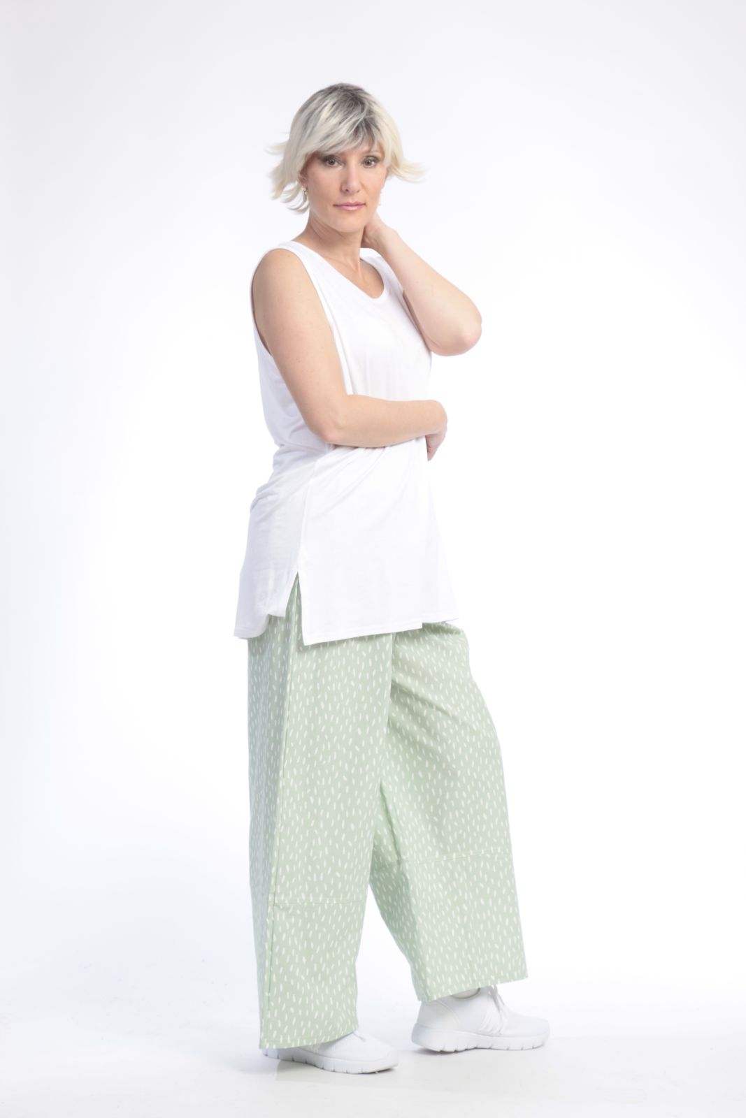  AKH Fashion Hose in gerader Form, aus Baumwolle, 0848.00221, Hellgrün, Punkte, Schick
