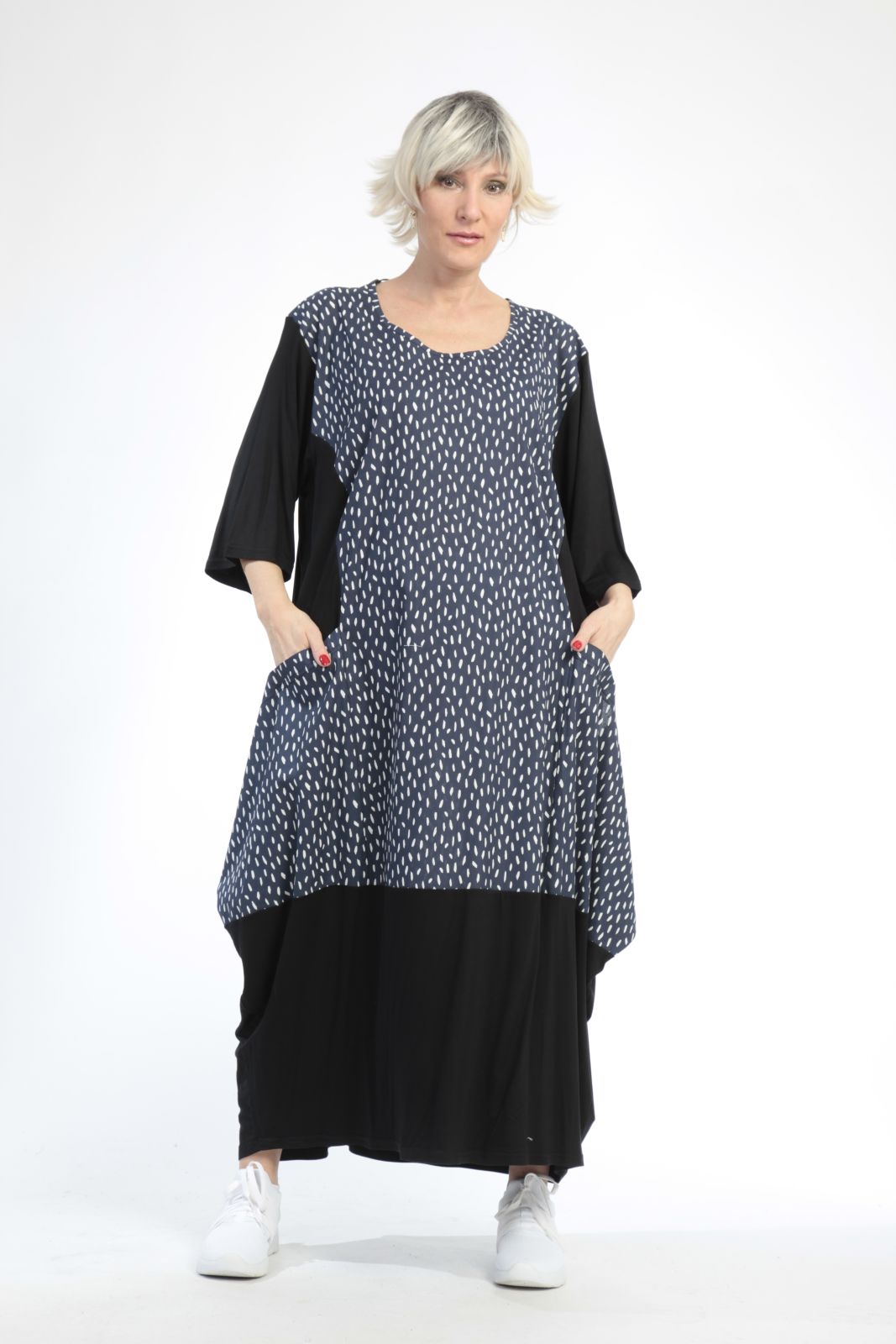  Ballonkleid von AKH Fashion aus Baumwolle, 0848.01923, Schwarz-Marine, Punkte, Schick