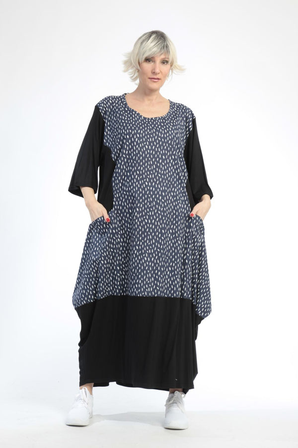  Ballonkleid von AKH Fashion aus Baumwolle, 0848.01923, Schwarz-Marine, Punkte, Schick
