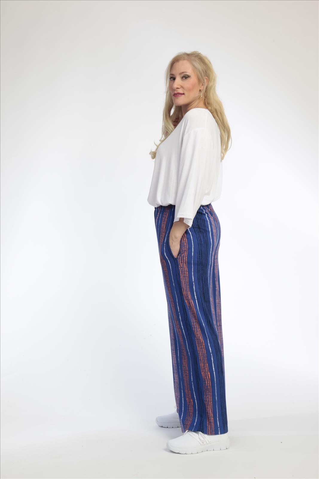  AKH Fashion Hose in gerader Form, aus Viskose, 0793.01529, Royalblau-Multi, Streifen