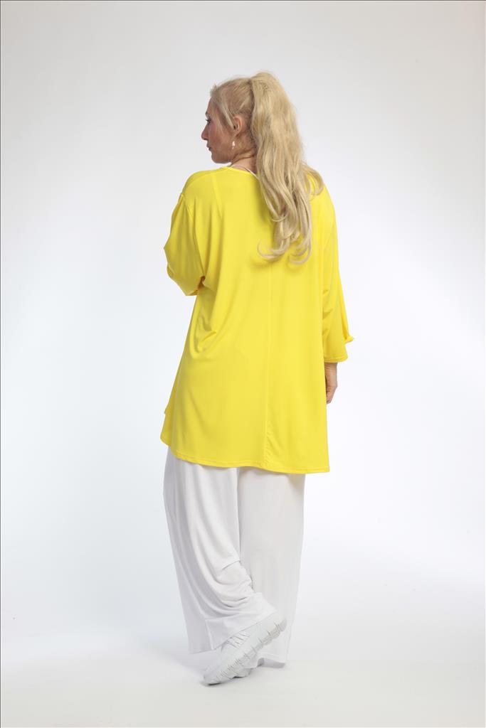  Oversize Shirt in strahlendem Gelb mit 3/4-Ärmeln und einzigartigem Glocken-Schnitt für Plus-Size