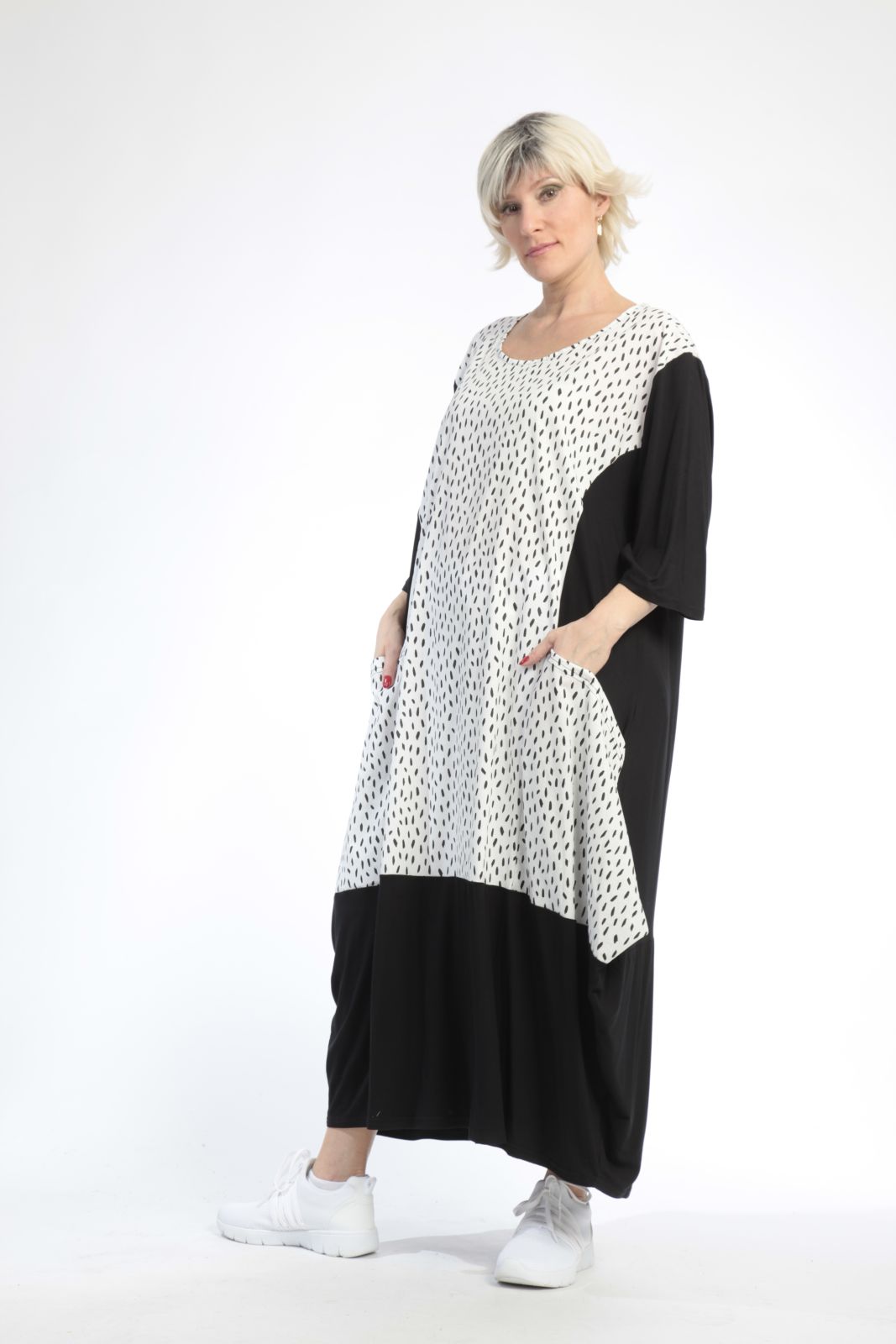 Ballonkleid von AKH Fashion aus Baumwolle, 0848.01923, Schwarz-Weiß, Punkte, Schick