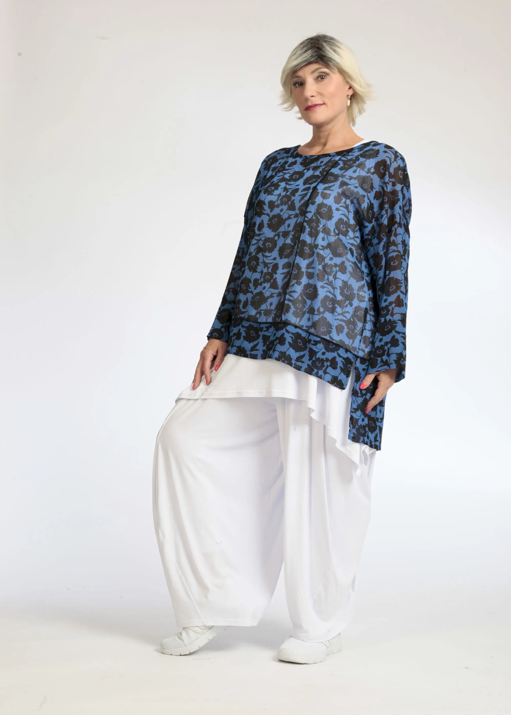  AKH Fashion Shirt in gerader Form, aus Polyester, 1074.06839, Blau-Schwarz, Blumen